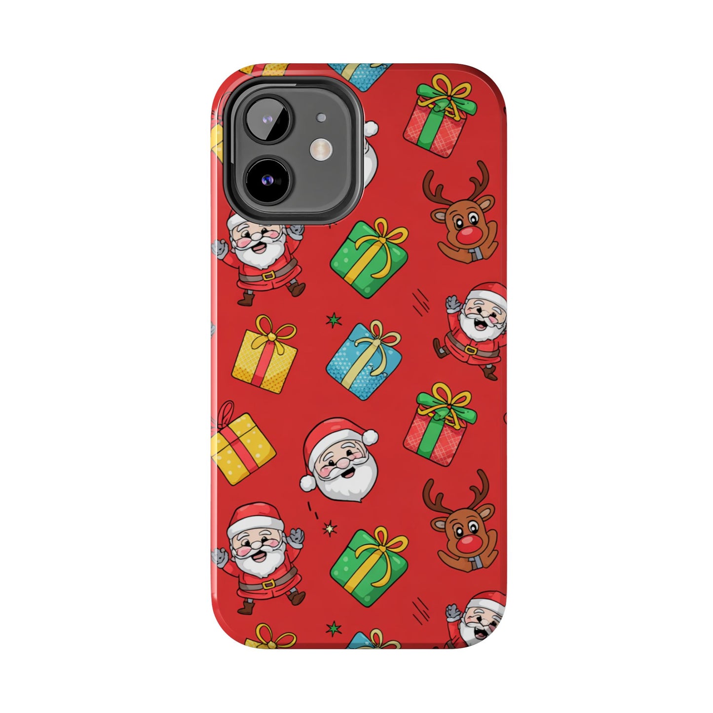 Festive Santa and Reindeer Tough Phone Case - Christmas Holiday Design