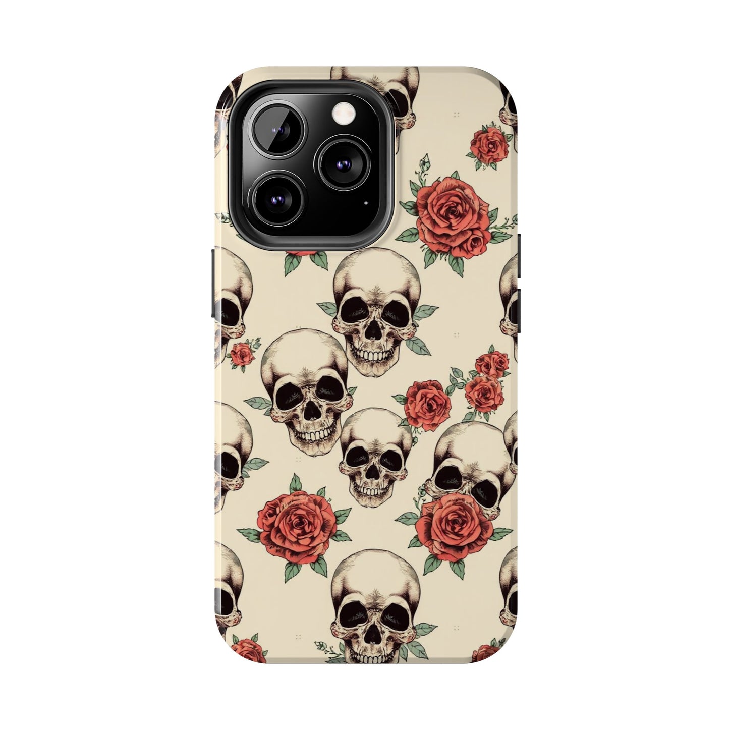 Tough Phone Case with Skull and Rose Design - Edgy Floral iPhone Protection