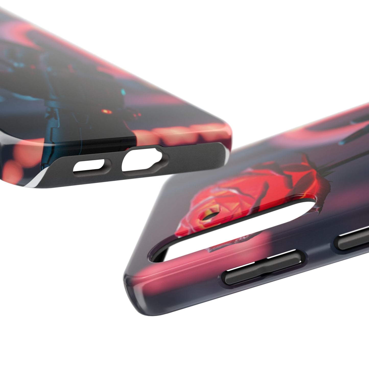 Futuristic Tough Phone Case with Robotic Rose Design | Durable Protection