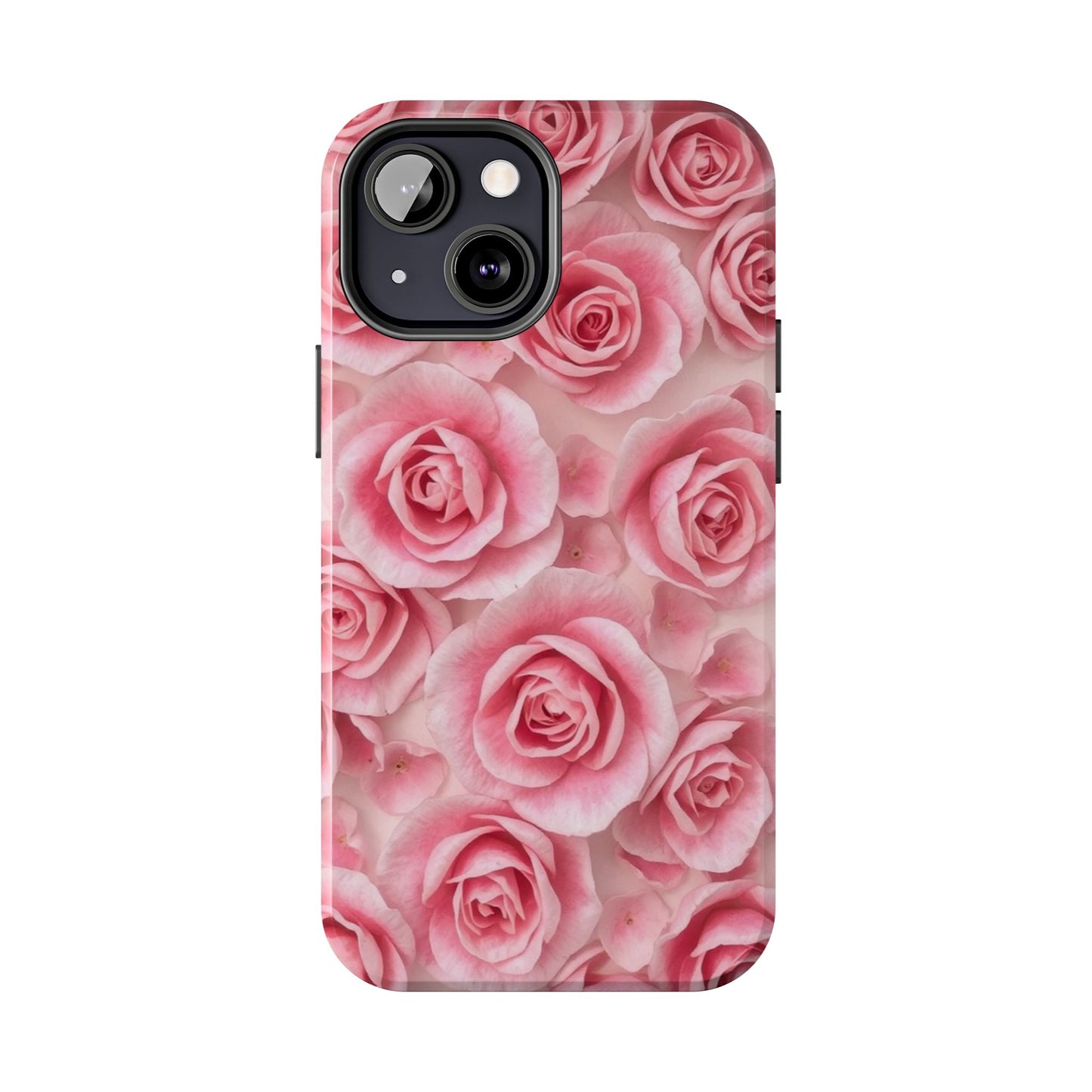 Floral Tough Phone Case - Pink Rose Design, Durable Protection for Flower Lovers