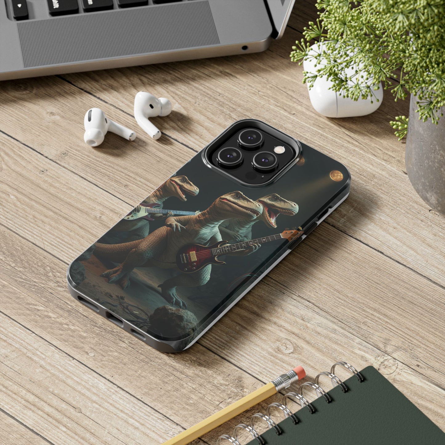 Rockin' Dinosaur Tough Phone Cases - Perfect for Music Lovers and Kids!