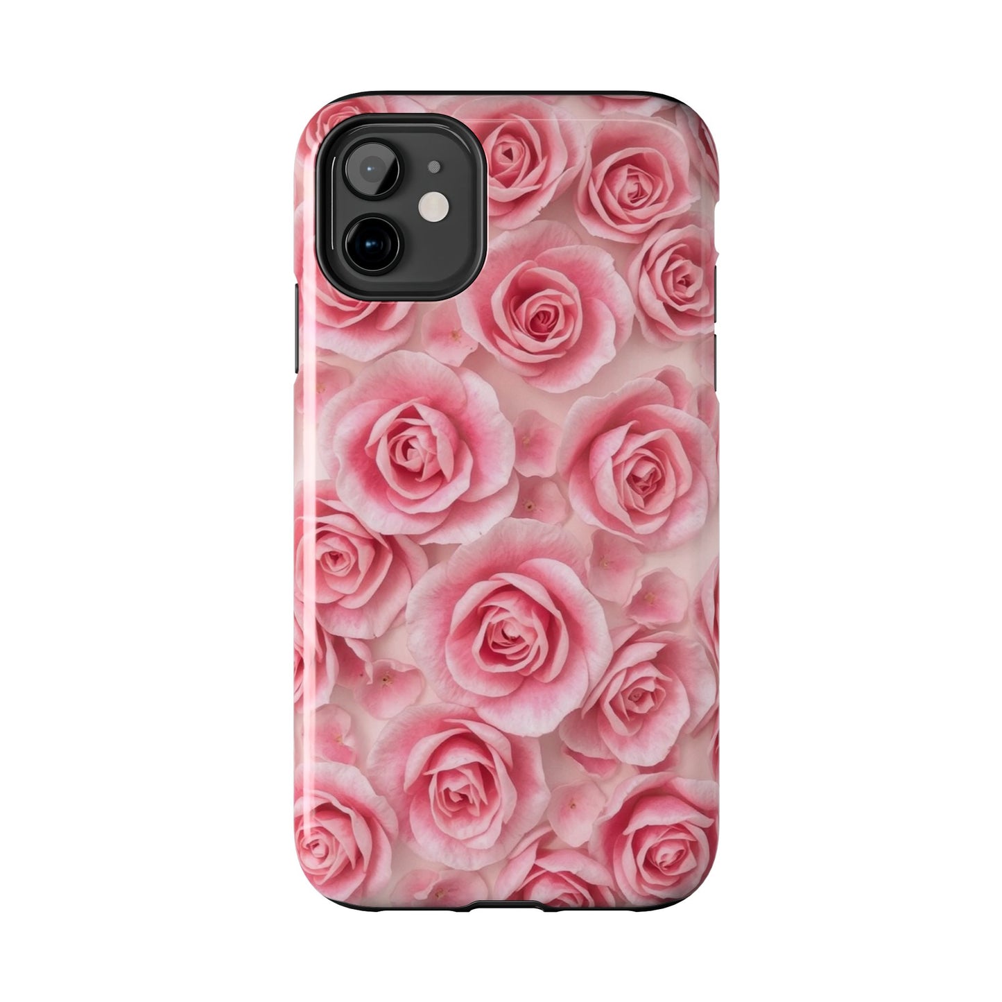 Floral Tough Phone Case - Pink Rose Design, Durable Protection for Flower Lovers