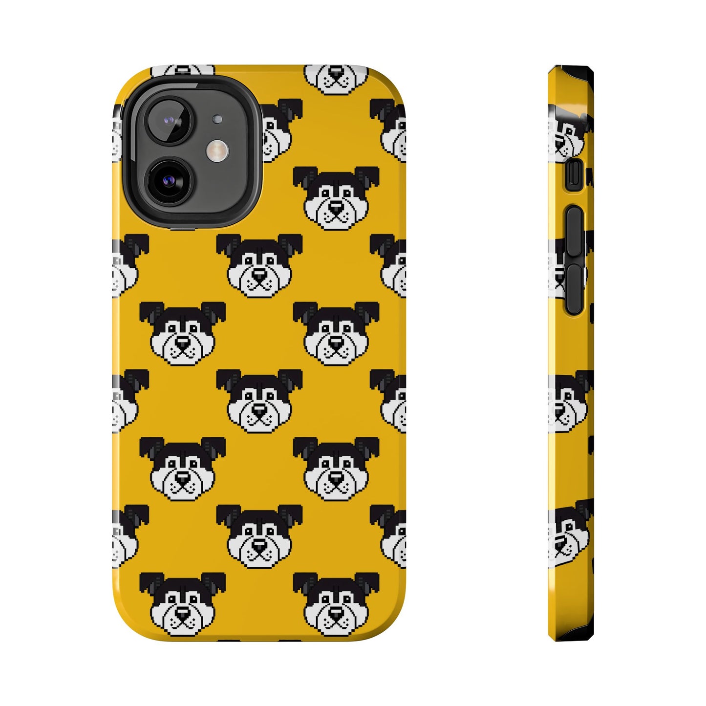 Playful Dog Pattern Tough Phone Case for Pet Lovers - Pixel Art Dog Yellow Background - for iPhone