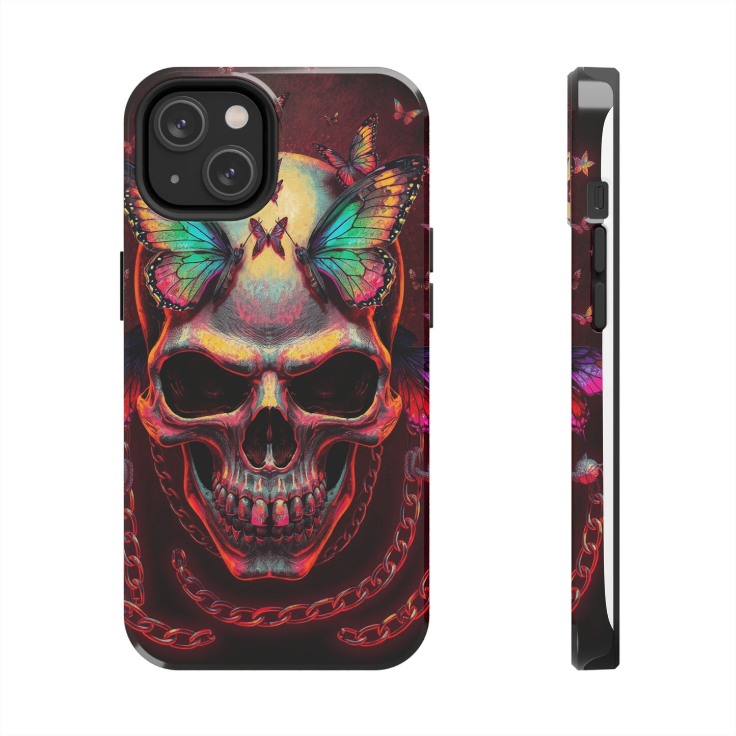 Gothic Skull Phone Case with Butterflies - Durable Tough Phone Case
