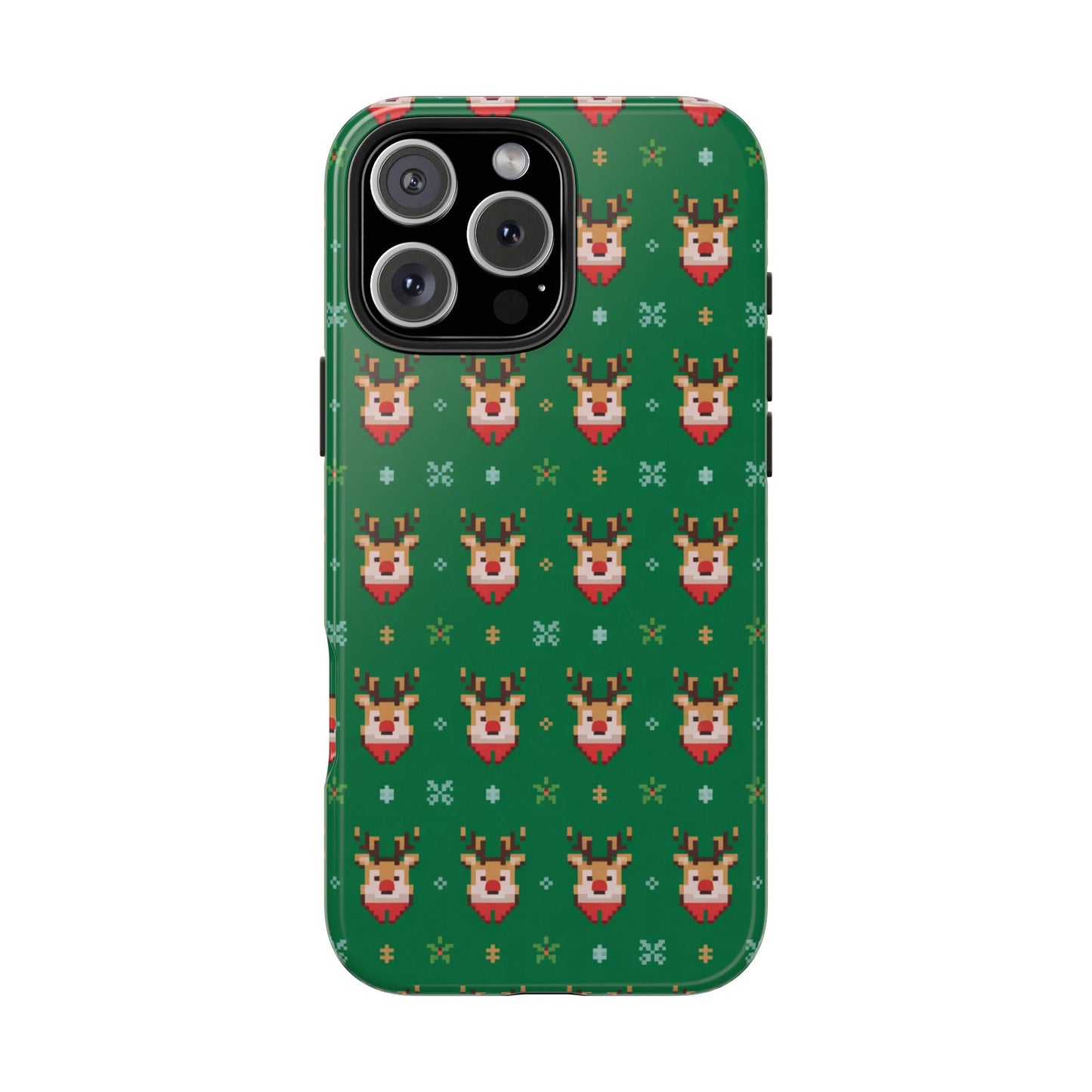 Pixel Art Christmas Rudolf Pattern Phone Case Green
