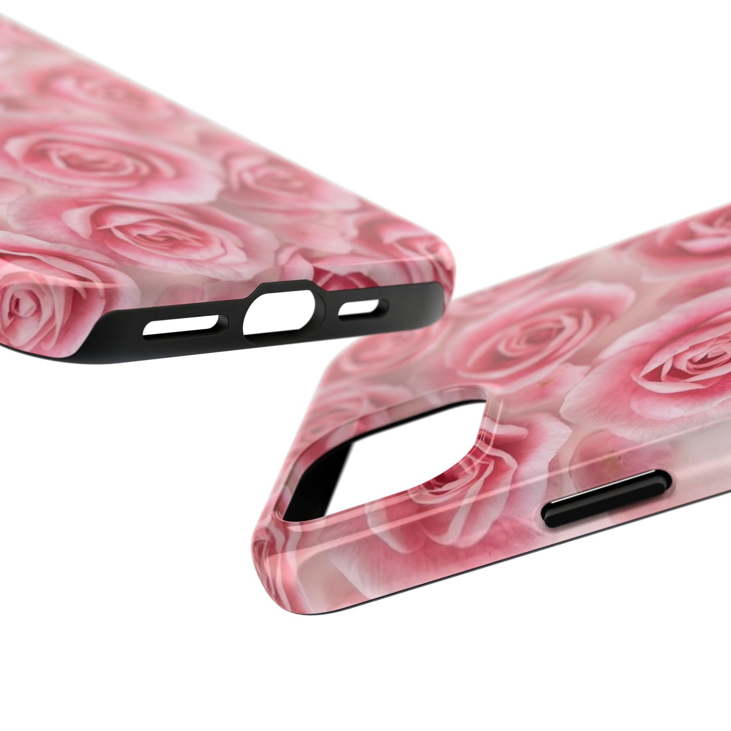 Floral Tough Phone Case - Pink Rose Design, Durable Protection for Flower Lovers
