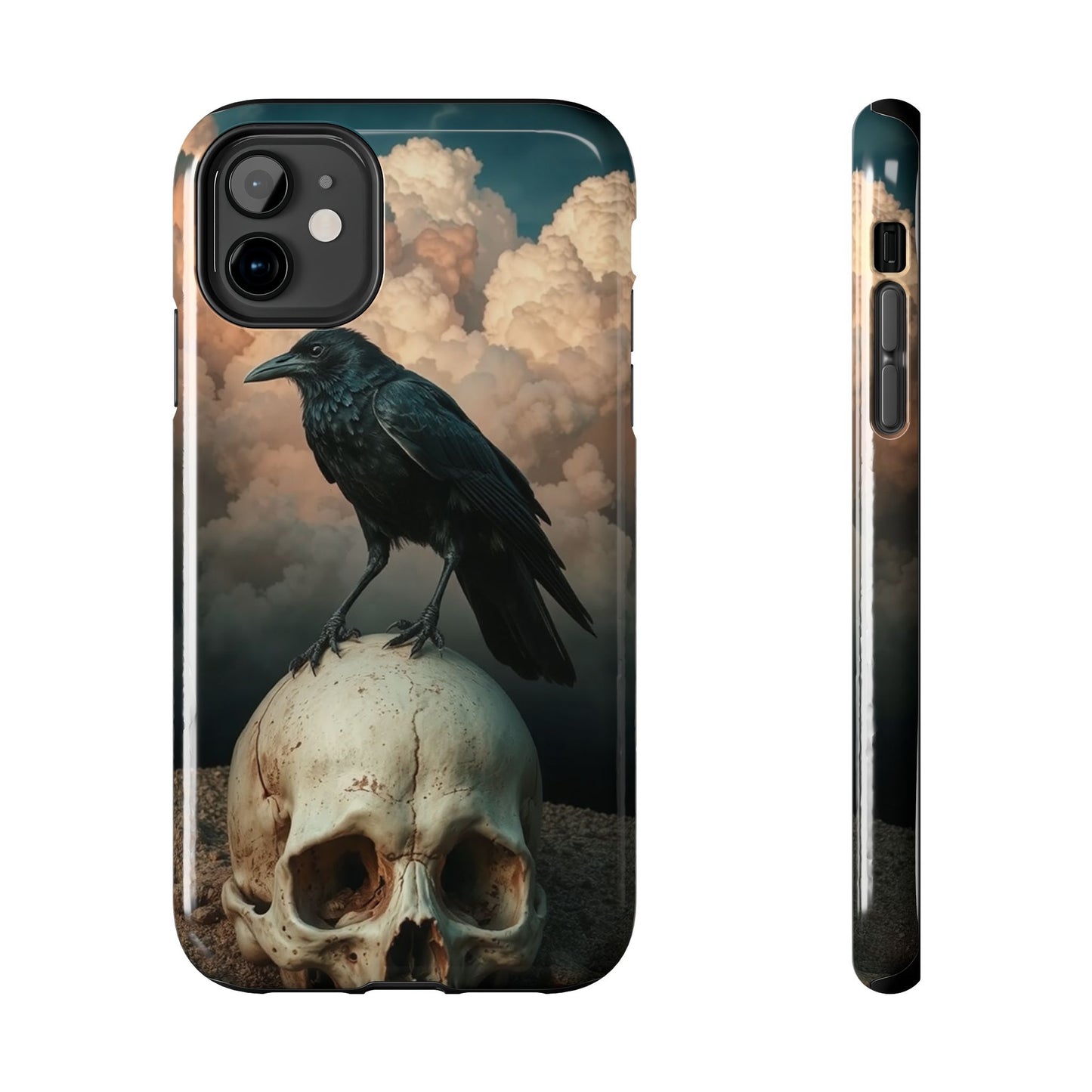 Gothic Raven Skull Tough Phone Case - Unique Protective Cover for Halloween Lovers