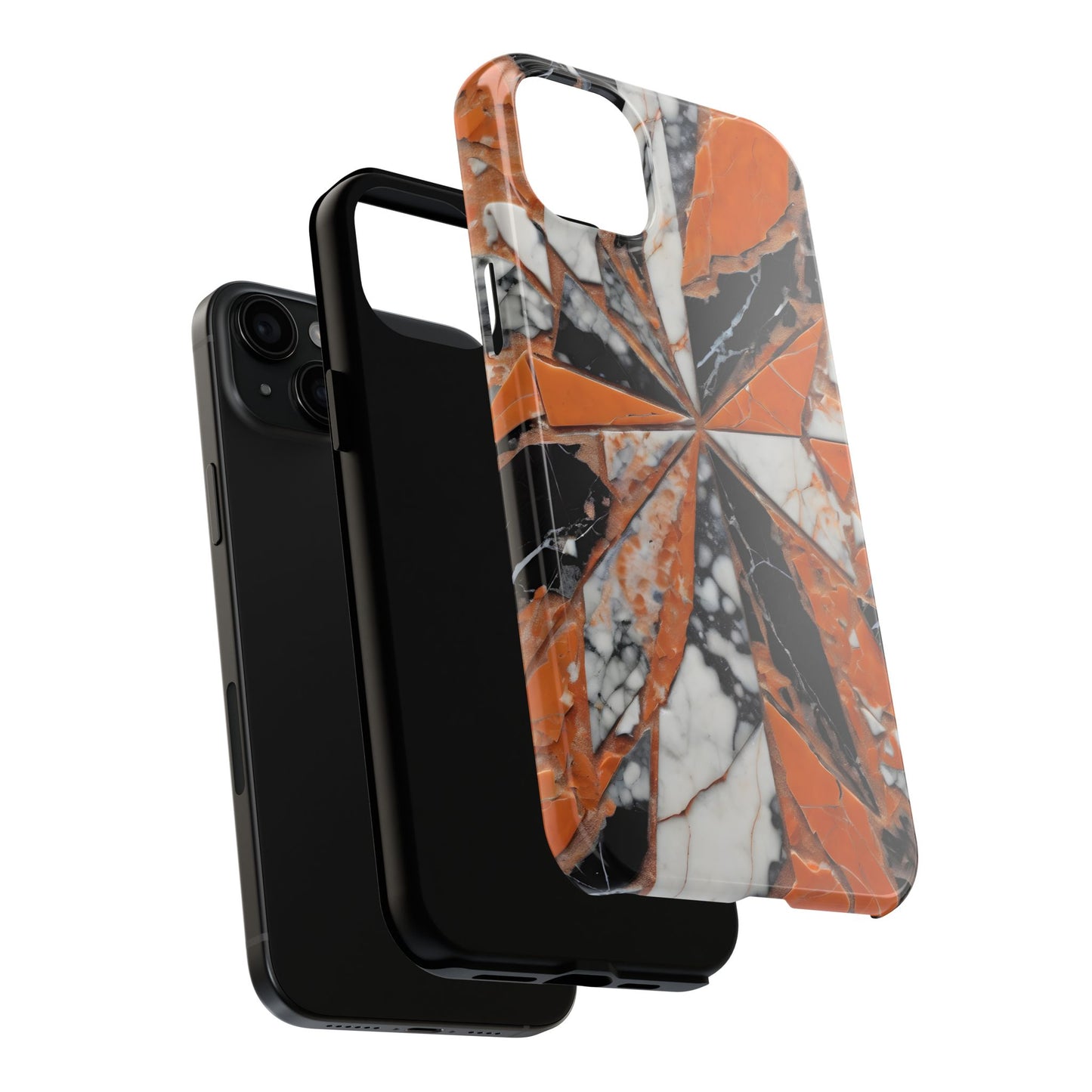 Shattered Pieces Marble Black and Orange Tough Phone Case - for iPhone