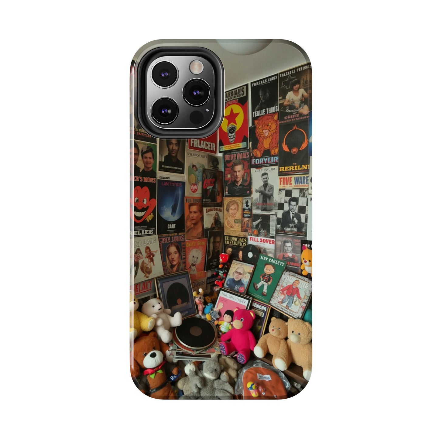 Retro Vibe Tough Phone Case - Vintage Movie Posters & Plush Toys Design