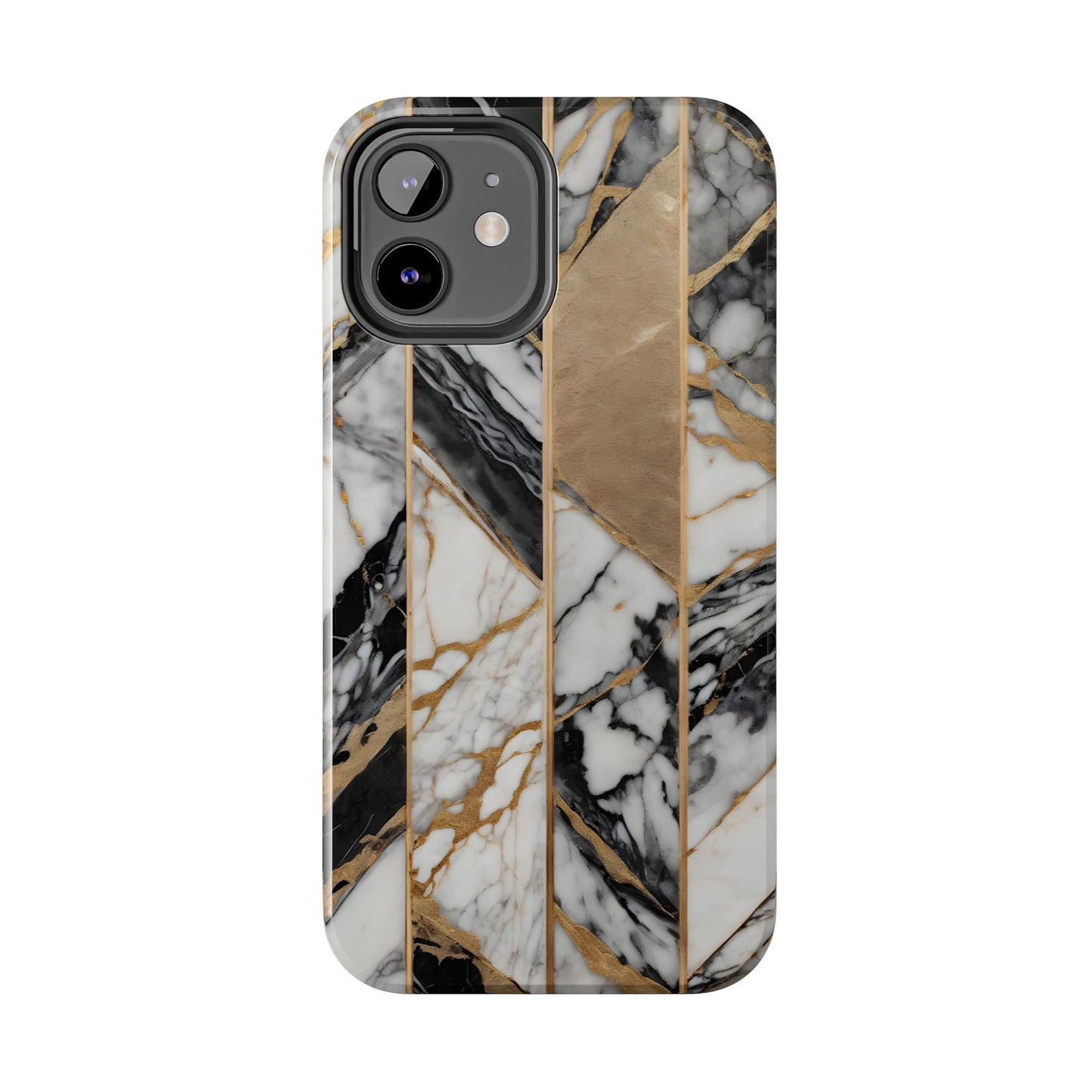Marble Lines Tough Phone Case with Gold Accents - for iPhone