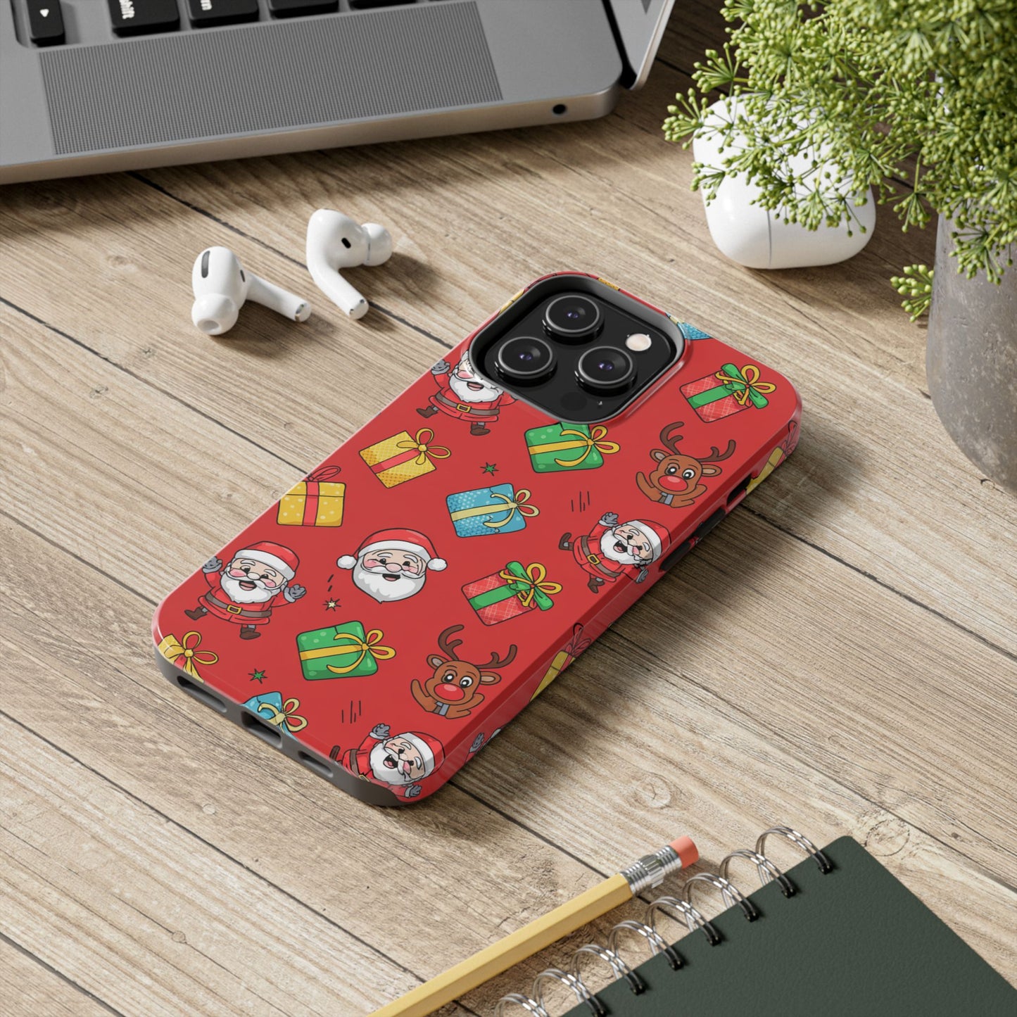 Festive Santa and Reindeer Tough Phone Case - Christmas Holiday Design