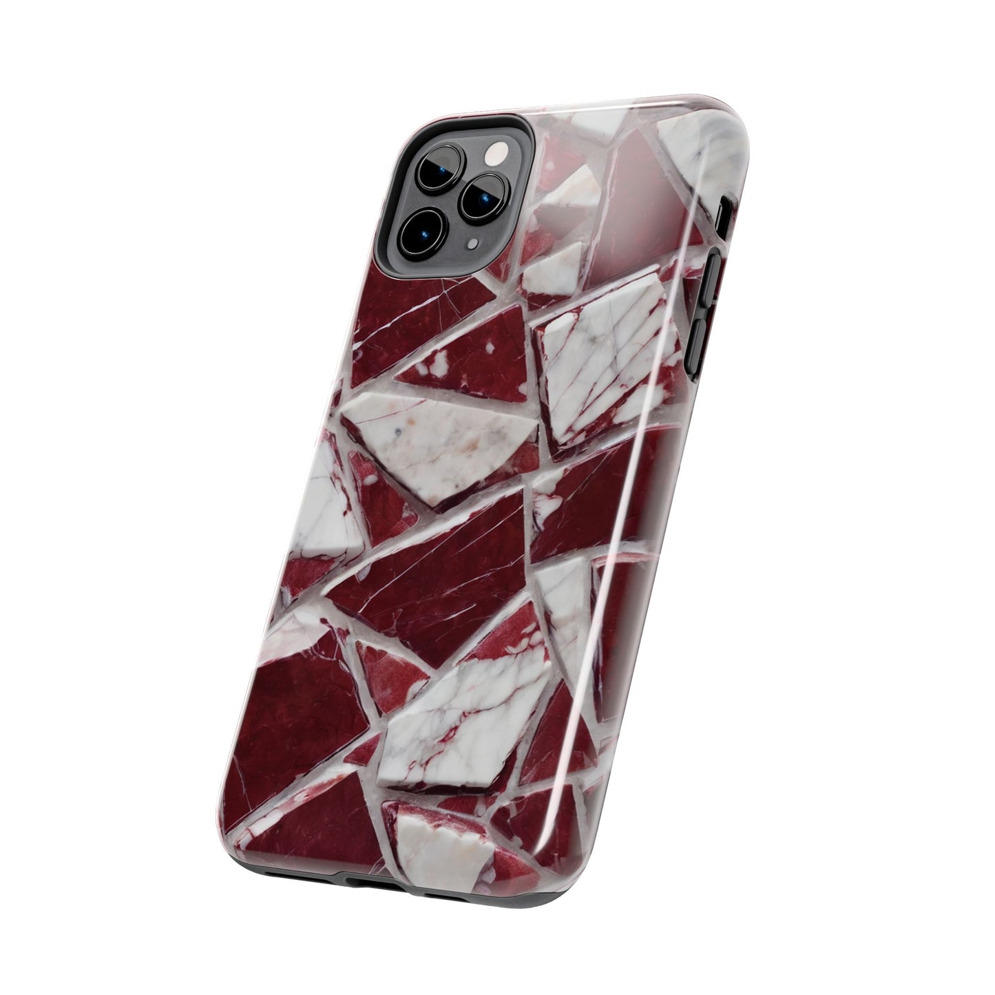 Elegant Red Pieces Marble Pattern Tough Phone Case - Stylish Protection for iPhone