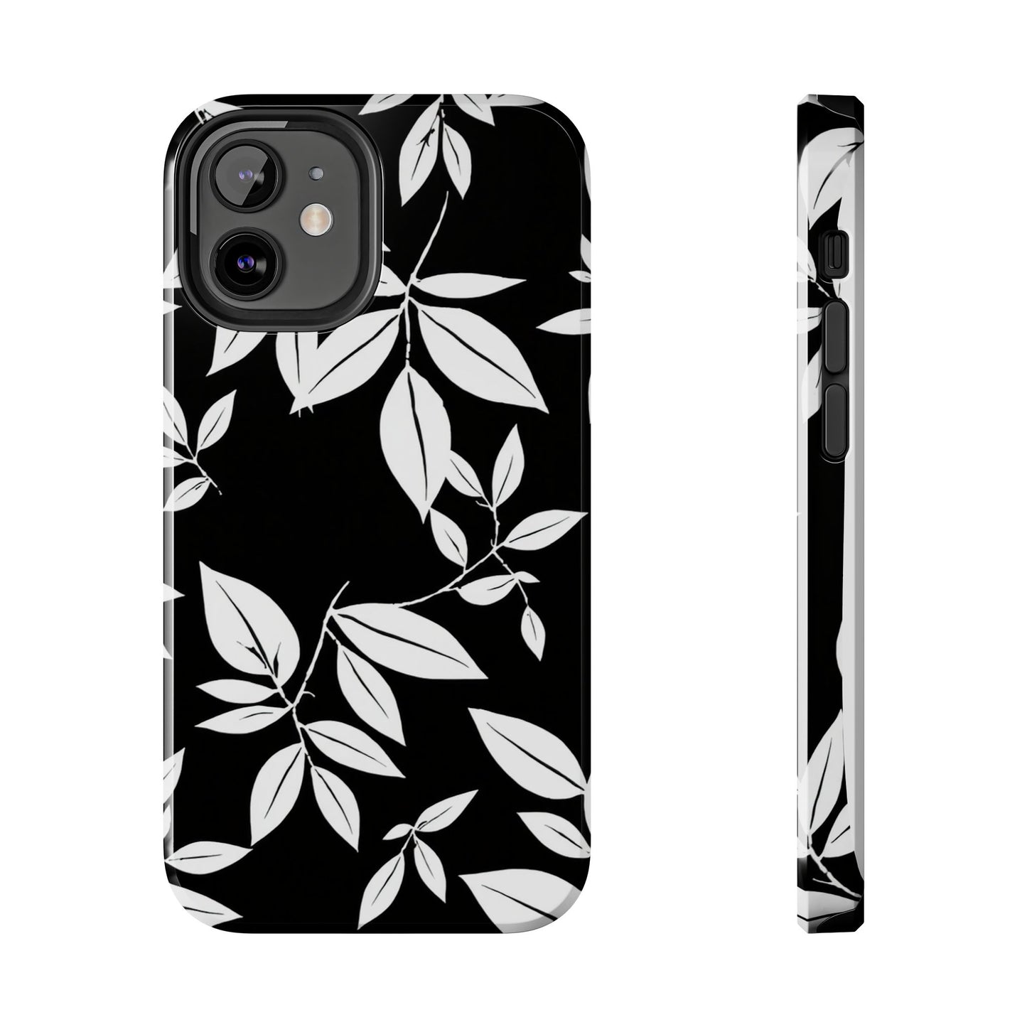 Chic Floral Tough Phone Case - Elegant Black & White Design for Stylish Protection