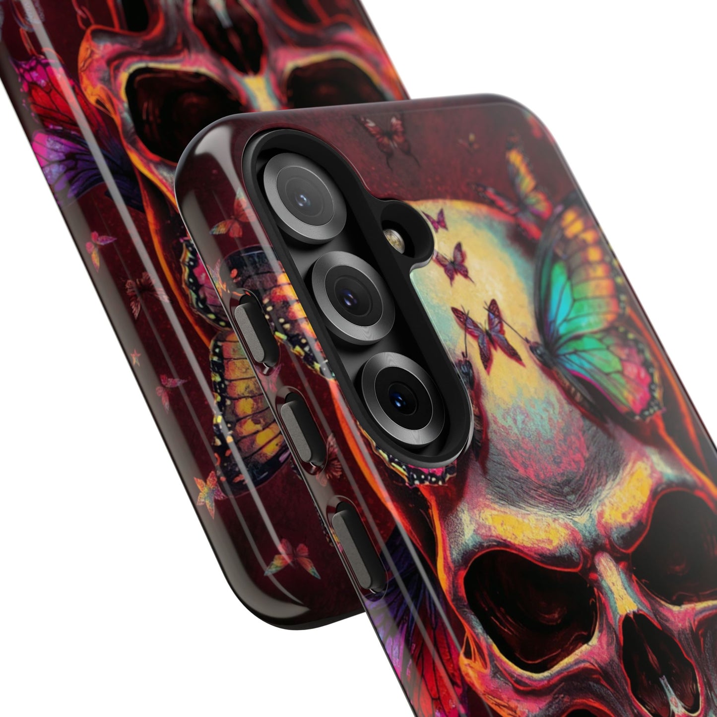 Gothic Skull Phone Case with Butterflies - Durable Tough Phone Case