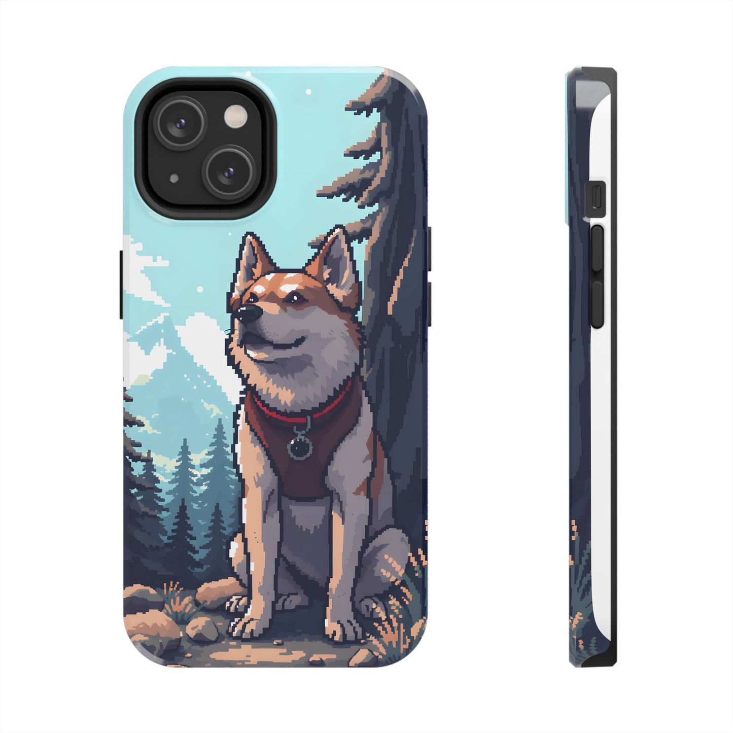 Retro Dog Adventure Tough Phone Case - Pixel Art Shiba Inu Design - for iPhone
