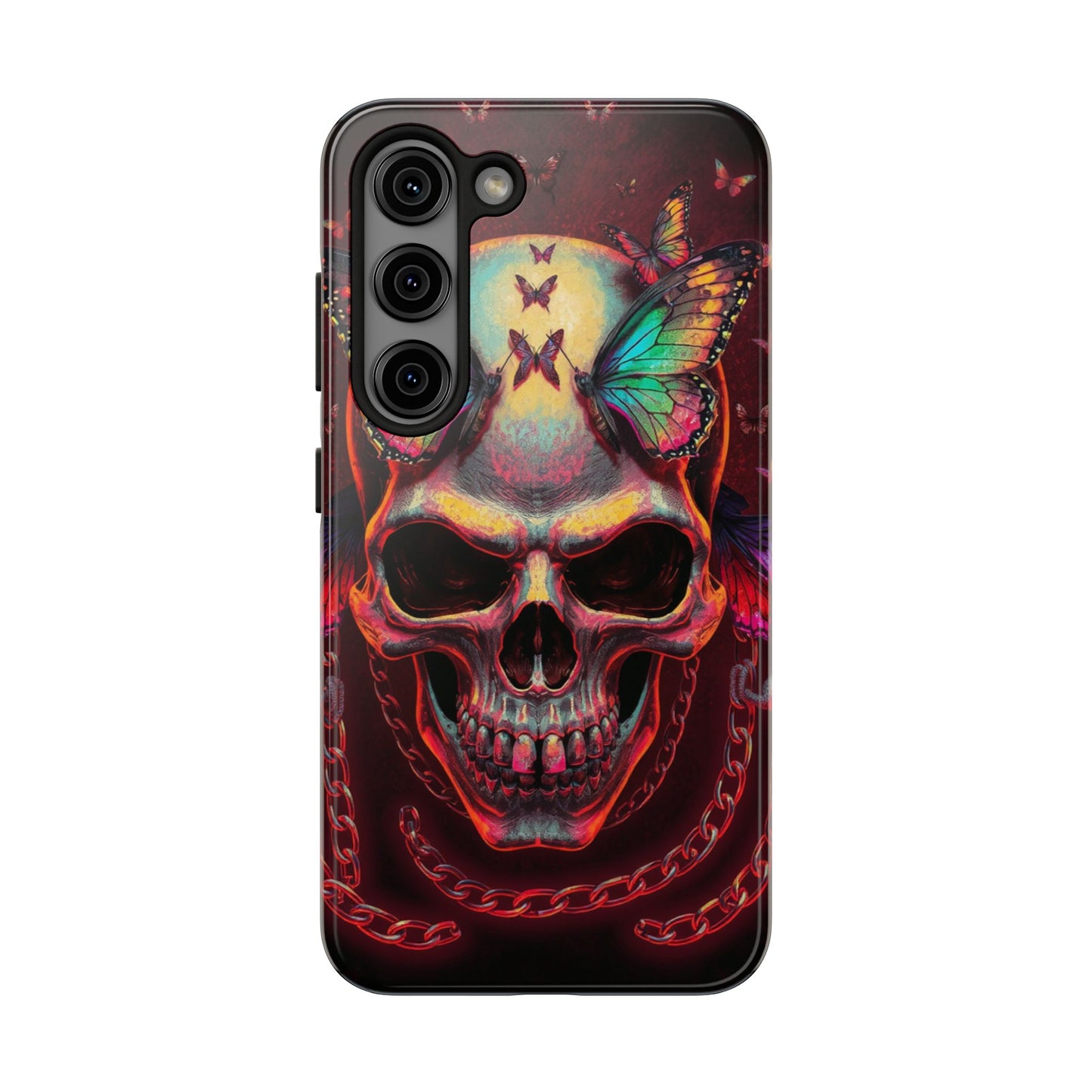 Gothic Skull Phone Case with Butterflies - Durable Tough Phone Case