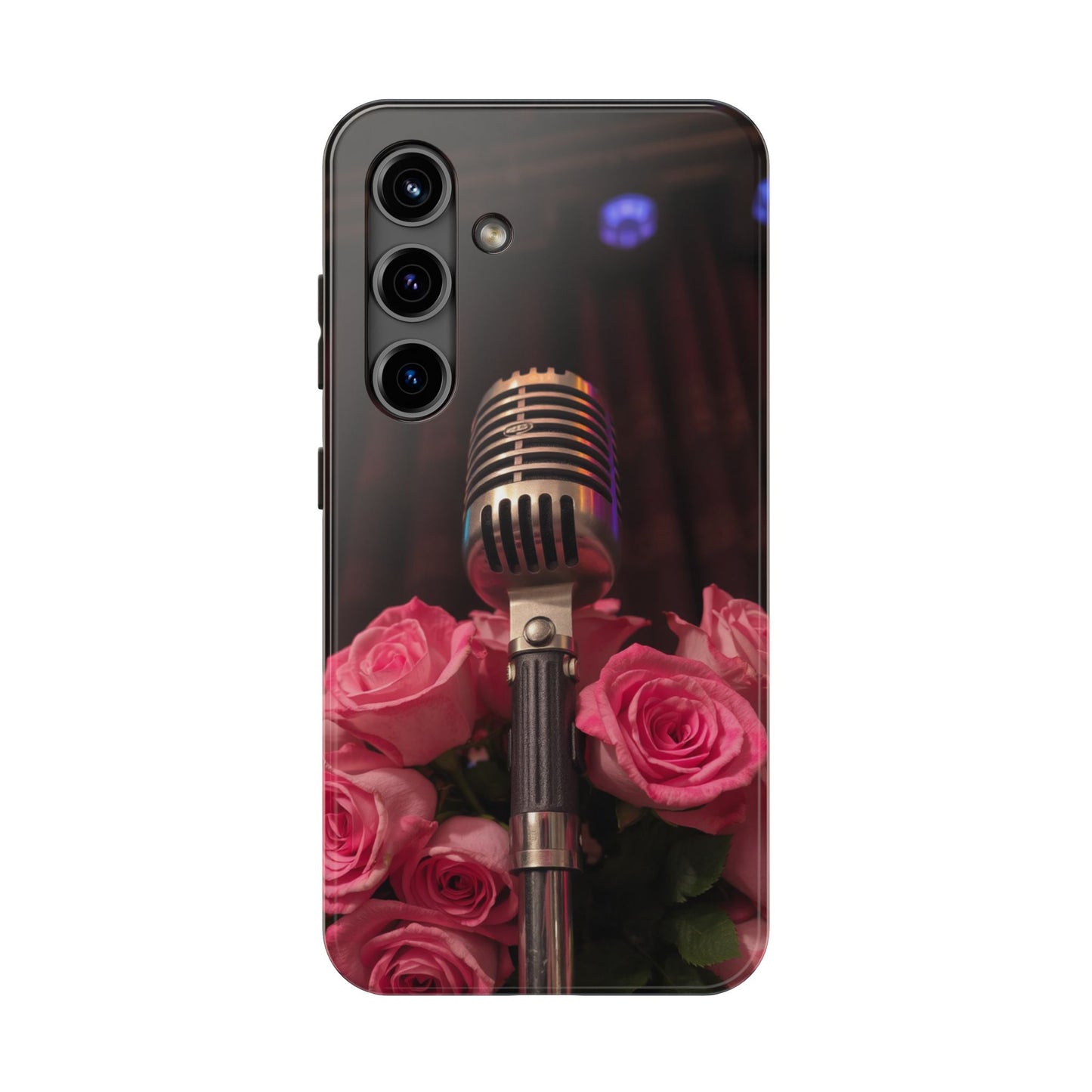 Stylish Tough Phone Case with Vintage Microphone and Roses