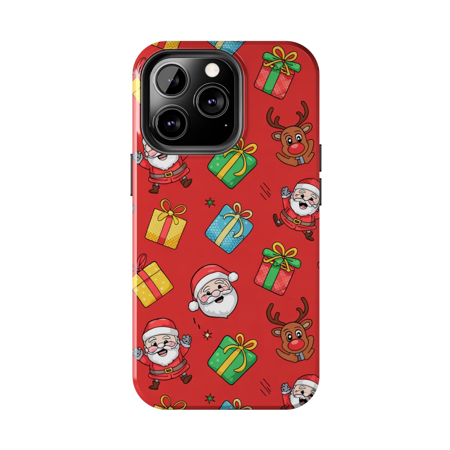 Festive Santa and Reindeer Tough Phone Case - Christmas Holiday Design