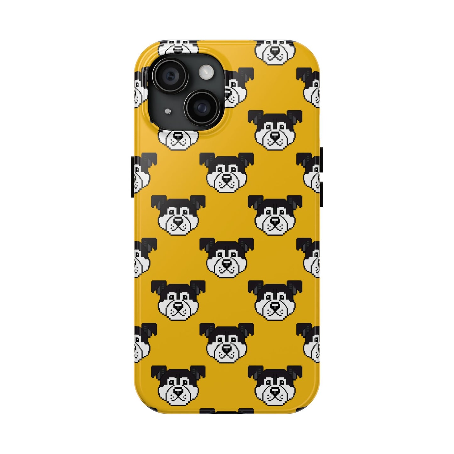 Playful Dog Pattern Tough Phone Case for Pet Lovers - Pixel Art Dog Yellow Background - for iPhone
