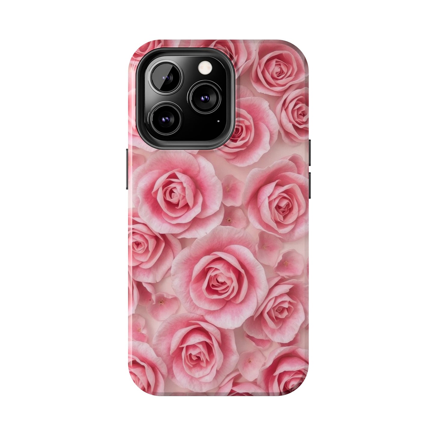Floral Tough Phone Case - Pink Rose Design, Durable Protection for Flower Lovers