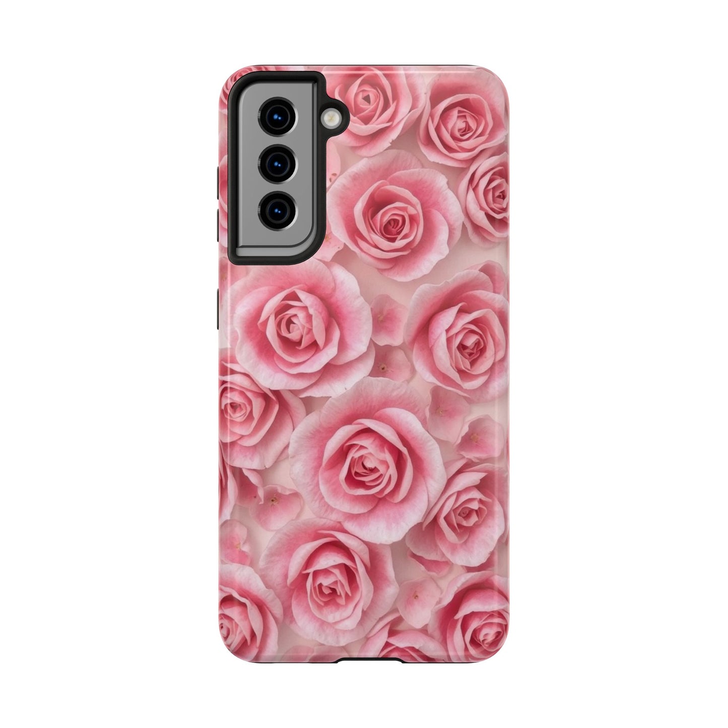 Floral Tough Phone Case - Pink Rose Design, Durable Protection for Flower Lovers