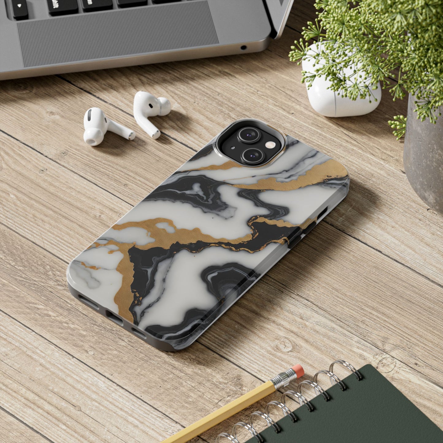 Elegant Gold Marble Tough Phone Case - Stylish Protection for Your iPhone
