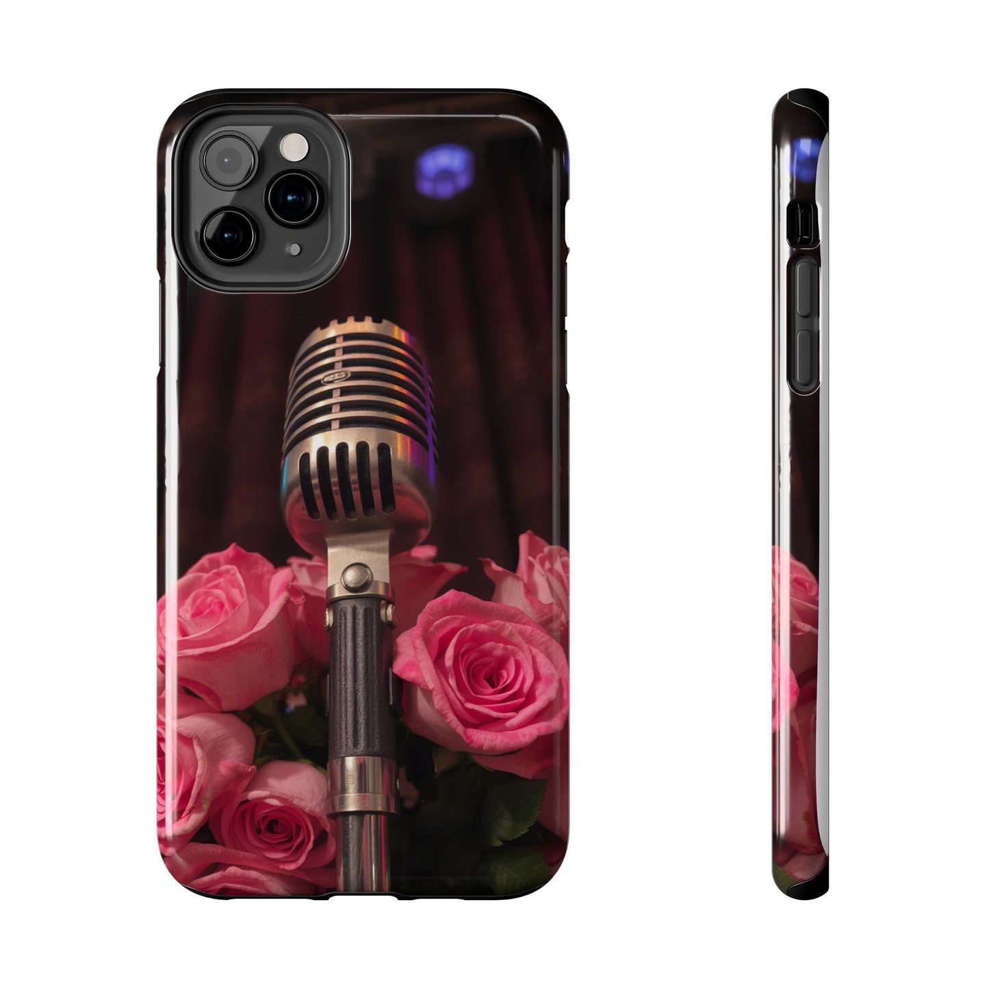 Stylish Tough Phone Case with Vintage Microphone and Roses