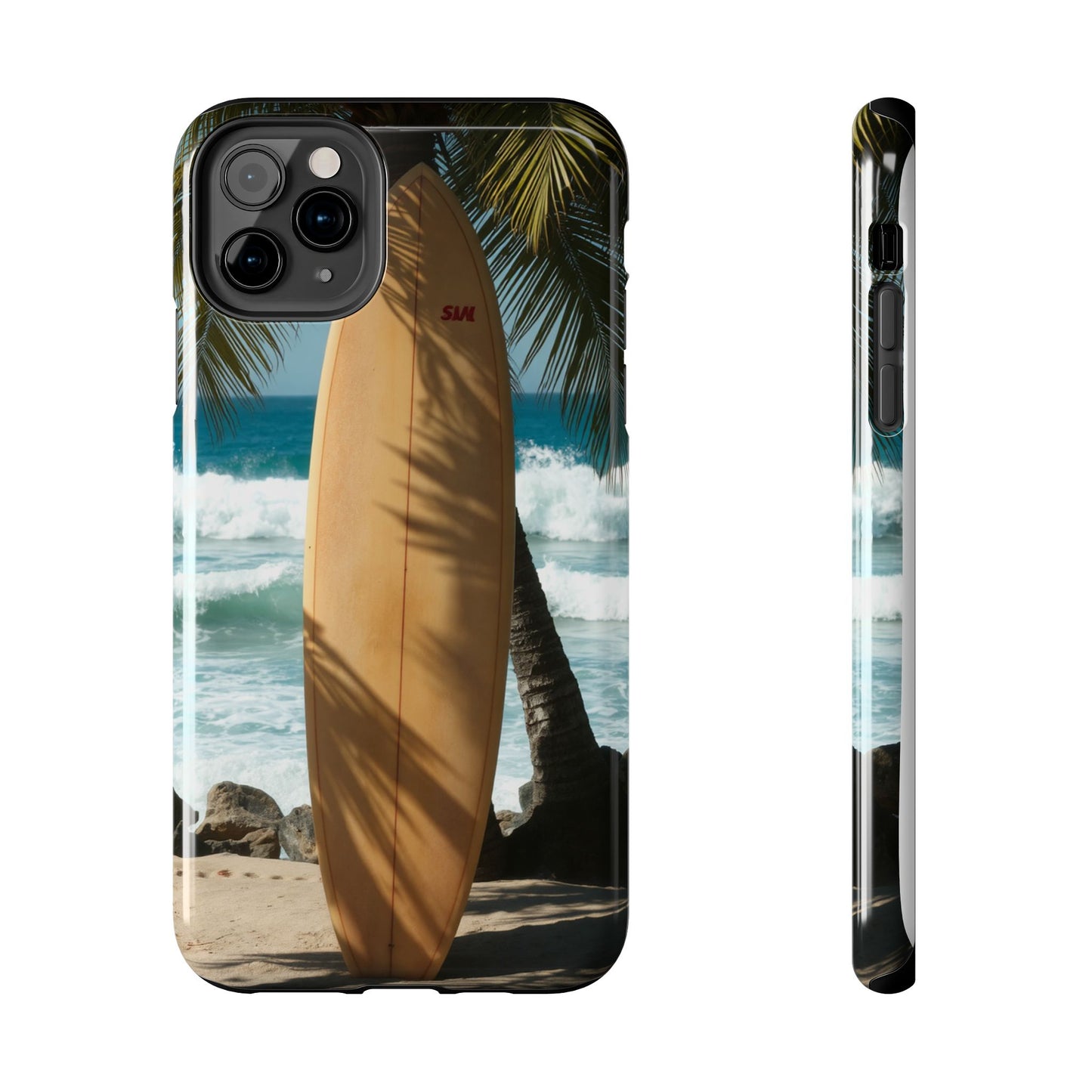 Tough Surfing Phone Case - Beach Vibes with Palm Trees & Surfboard