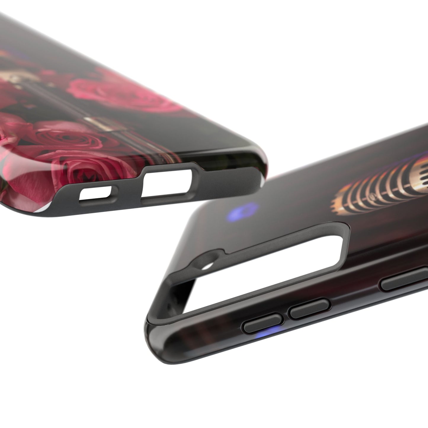 Stylish Tough Phone Case with Vintage Microphone and Roses