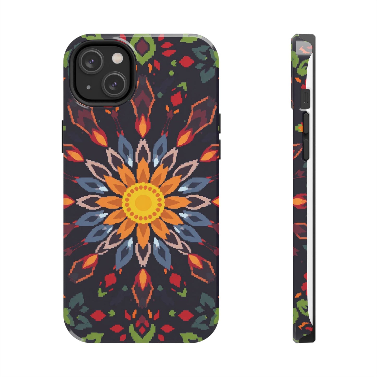 Pixel Art Floral Tough Phone Case - Pixelated Mandala Design for iPhone