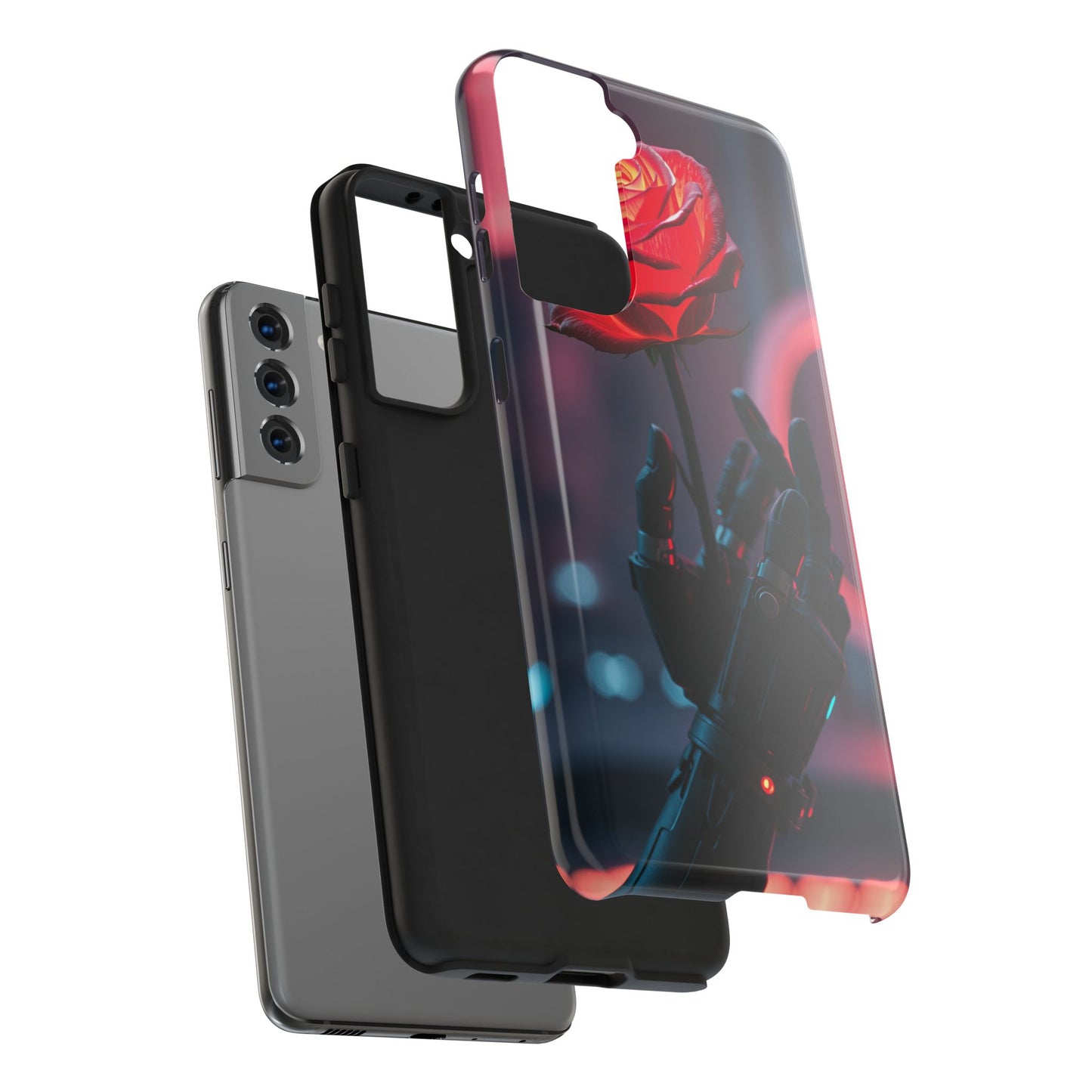 Futuristic Tough Phone Case with Robotic Rose Design | Durable Protection