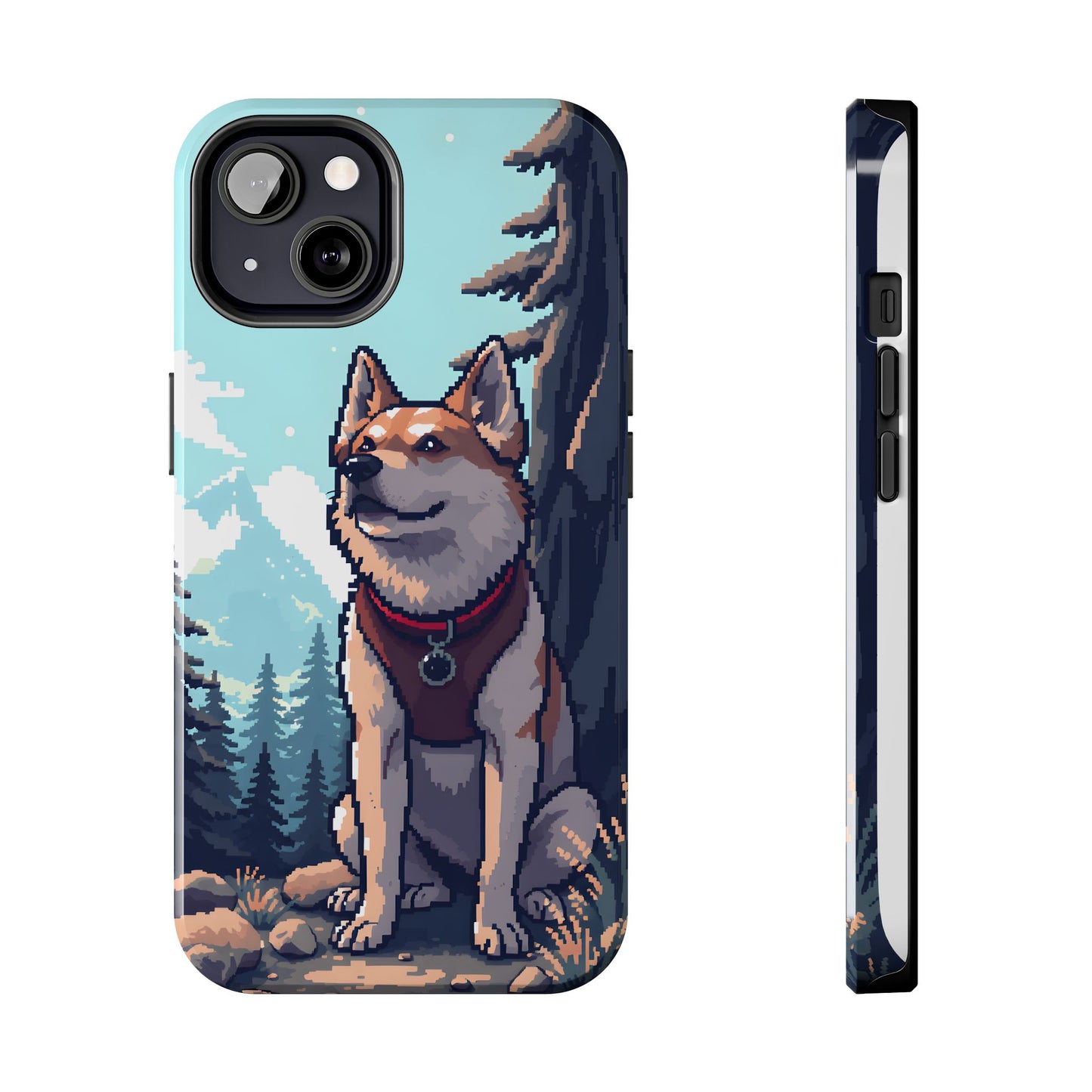 Retro Dog Adventure Tough Phone Case - Pixel Art Shiba Inu Design - for iPhone