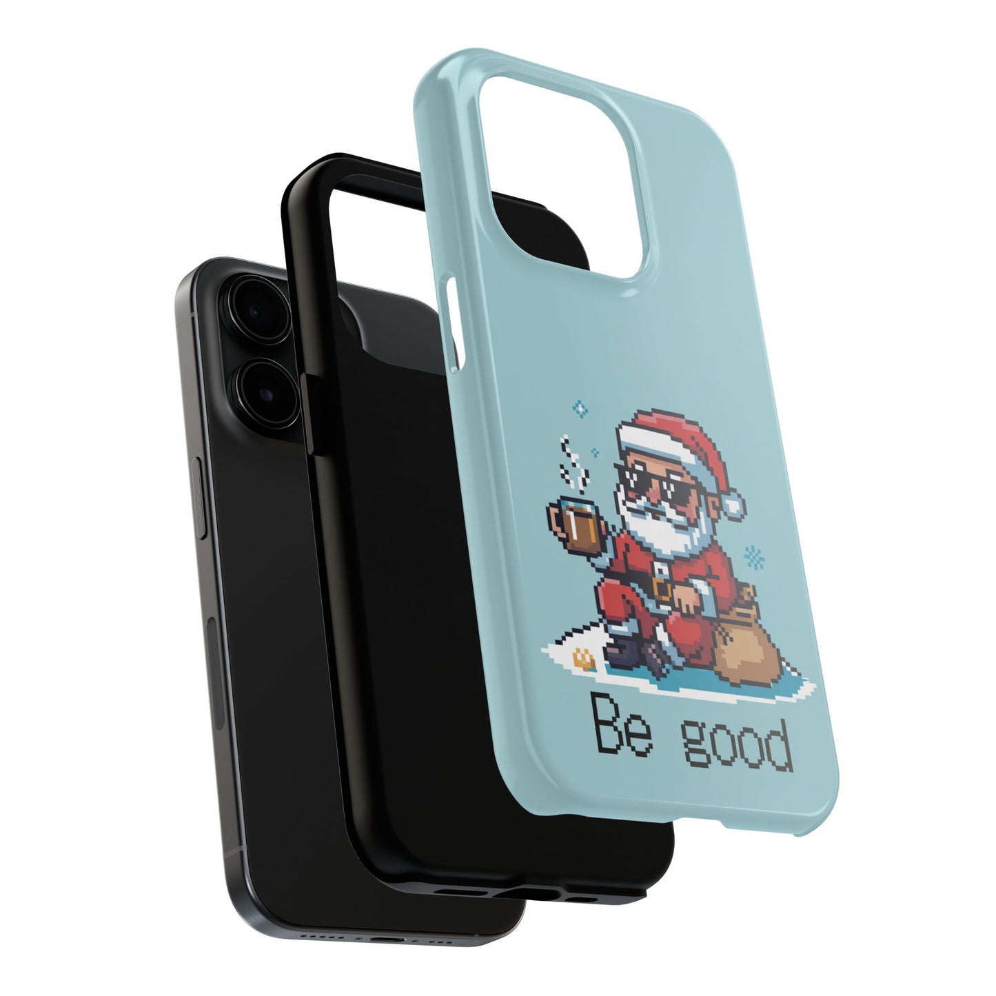 Pixel Art Santa Claus iPhone Case - Festive Tough Case with 'Be Good' Design