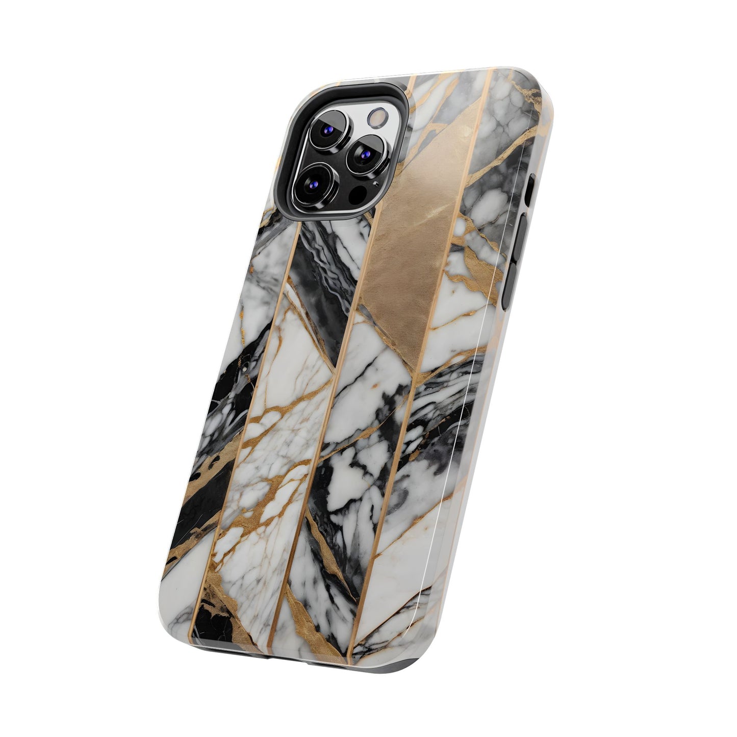 Marble Lines Tough Phone Case with Gold Accents - for iPhone