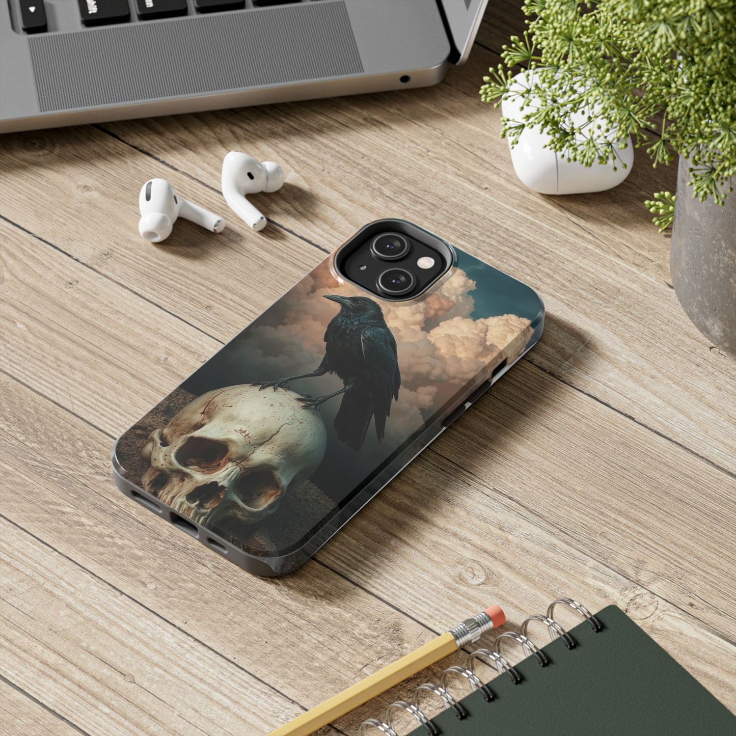Gothic Raven Skull Tough Phone Case - Unique Protective Cover for Halloween Lovers
