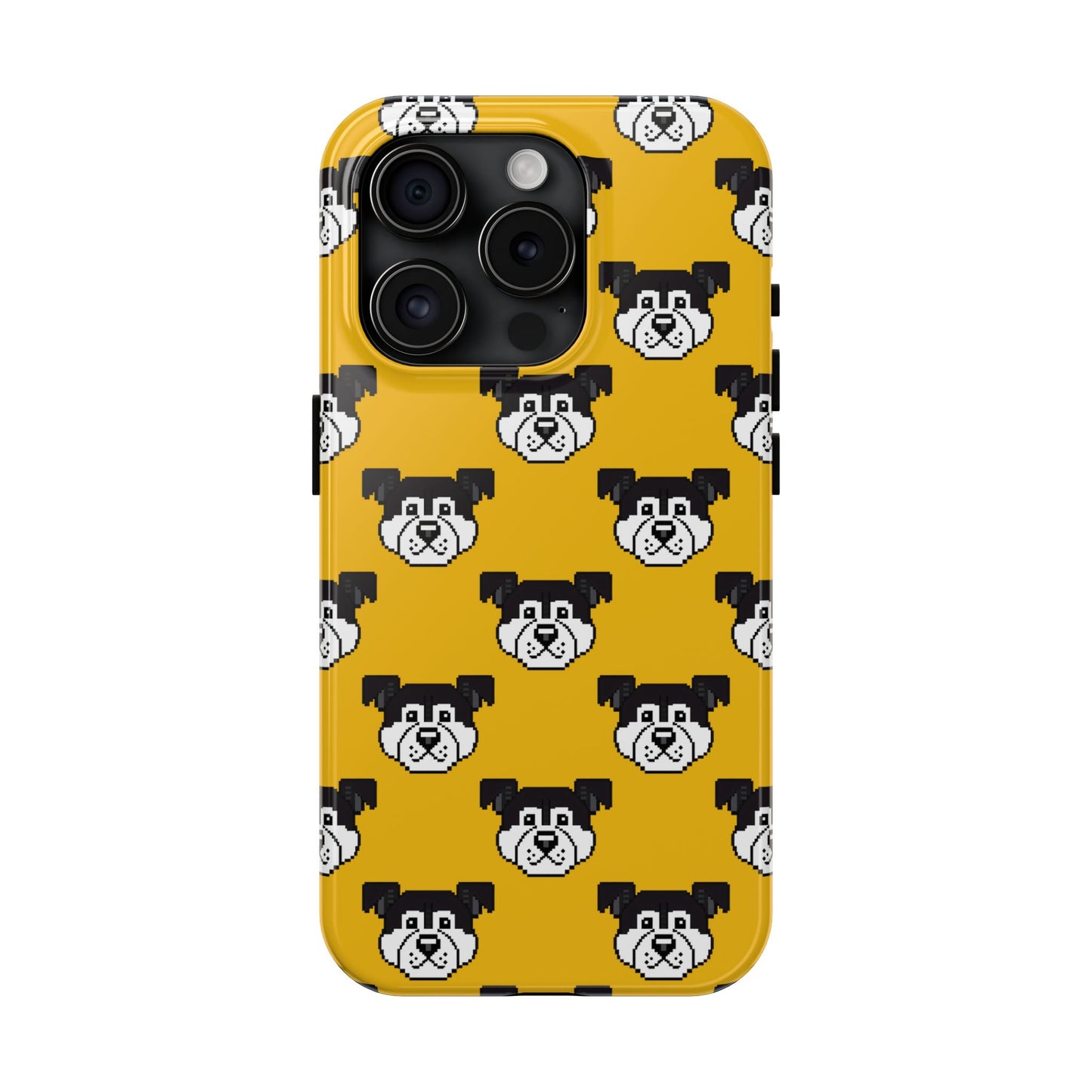 Playful Dog Pattern Tough Phone Case for Pet Lovers - Pixel Art Dog Yellow Background - for iPhone