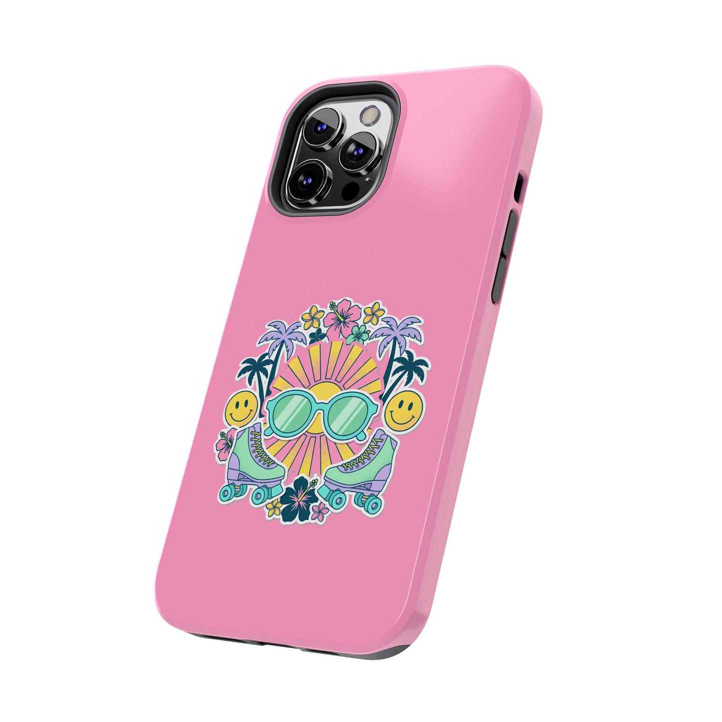 Retro Summer Phone Case — Y2K Palm Trees, Roller Skates & Smiley Collage