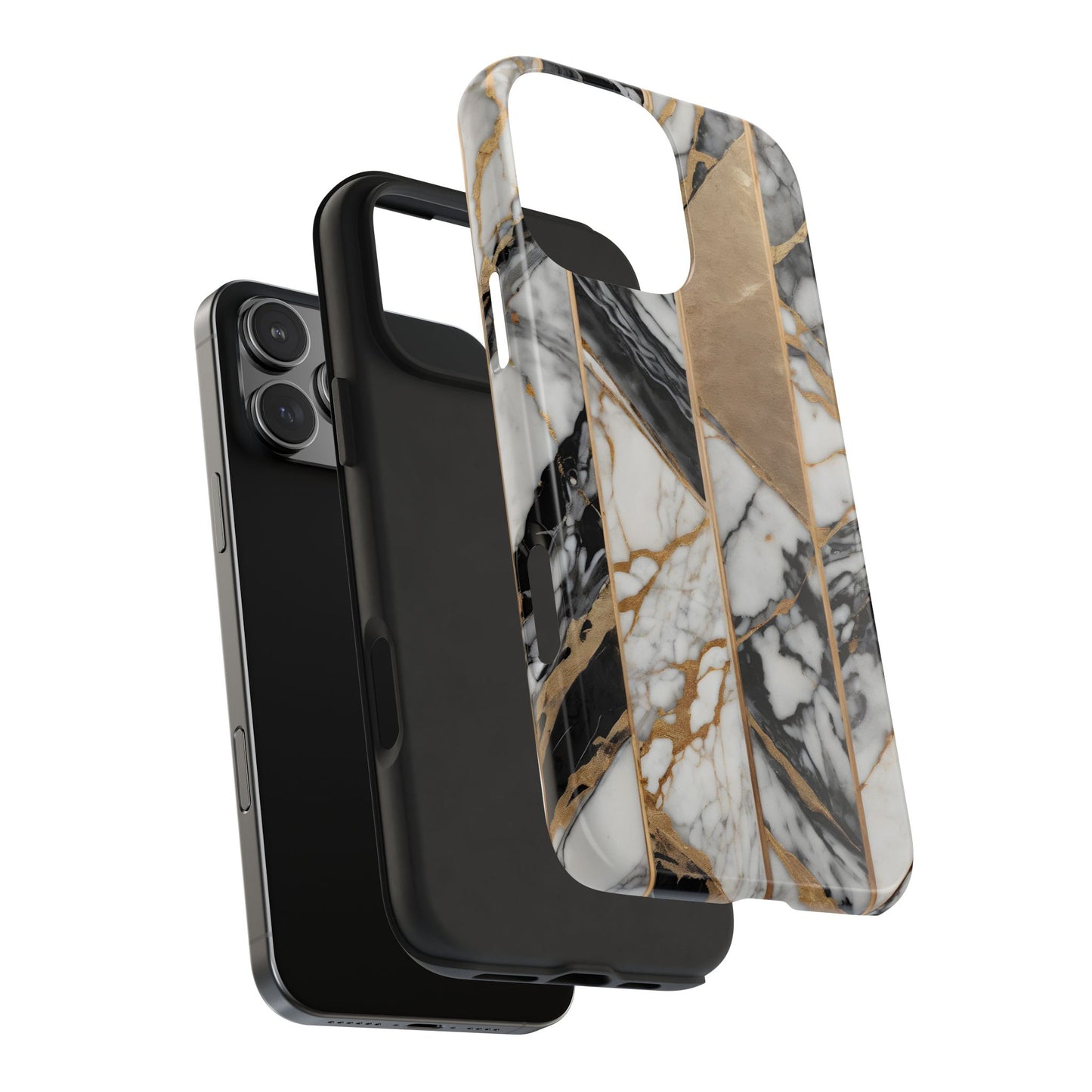 Marble Lines Tough Phone Case with Gold Accents - for iPhone