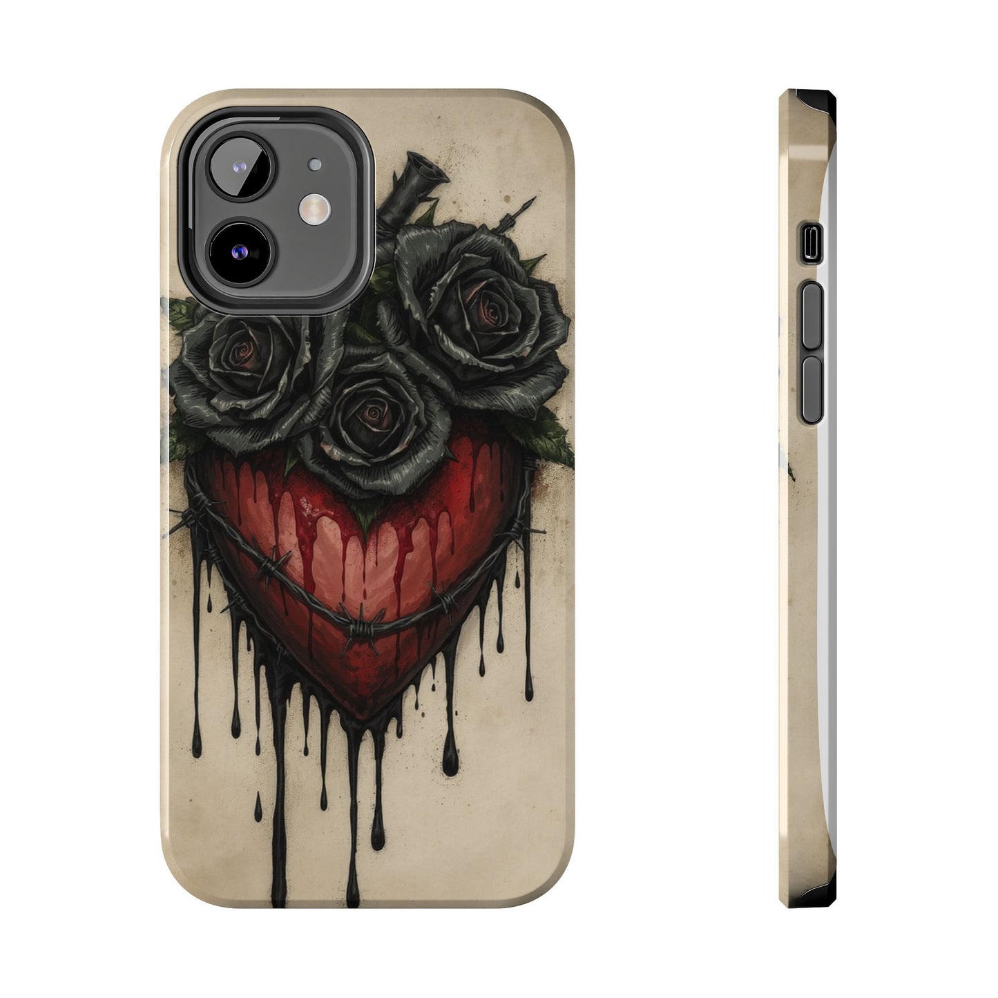 Gothic Heart Phone Case with Roses - Tough & Durable Design