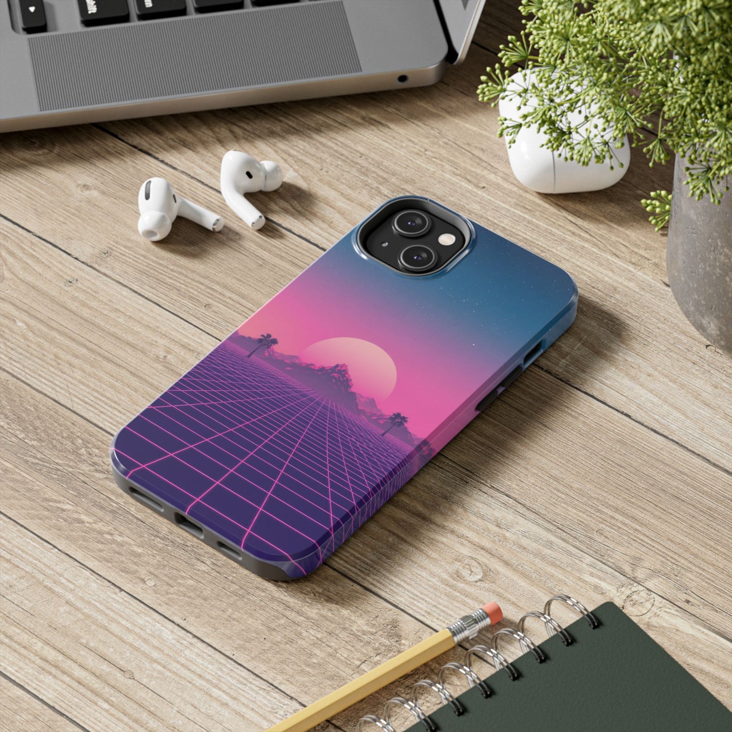 Retro Aesthetic Tough Phone Case - Vibrant Sunset Design