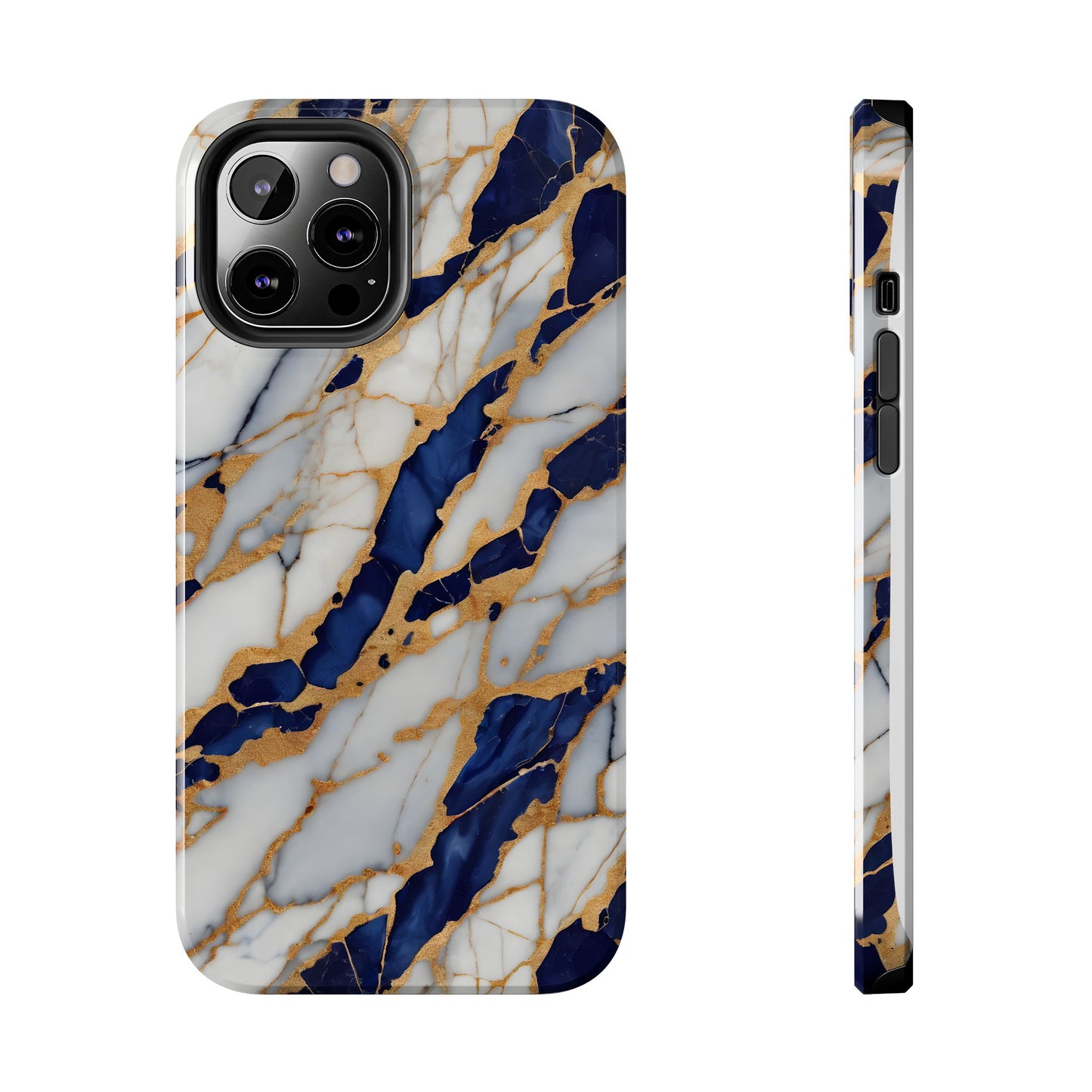 Stunning Marble Tough Phone Case - Elegant Blue & Gold Design Stylish Protection - for iPhone