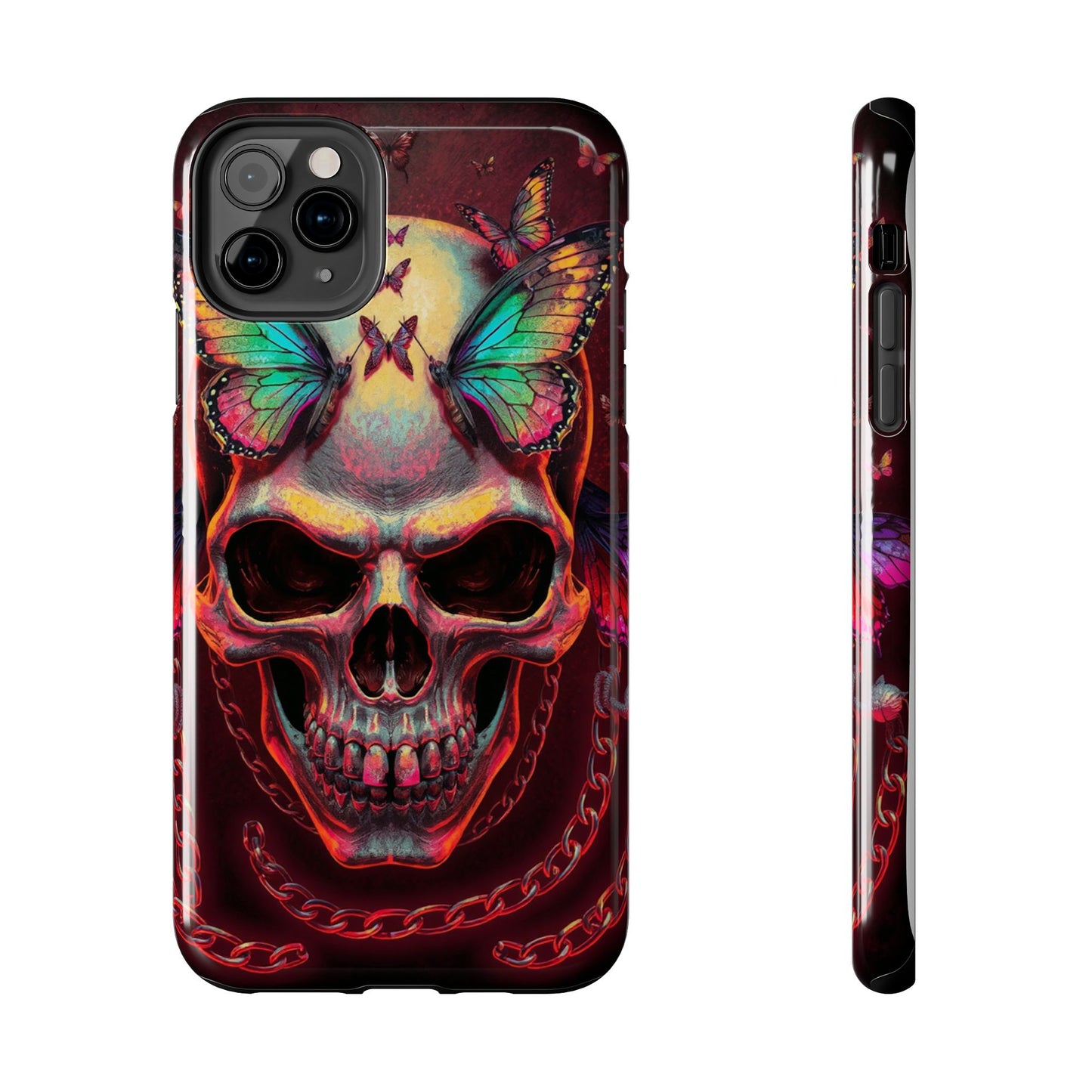 Gothic Skull Phone Case with Butterflies - Durable Tough Phone Case