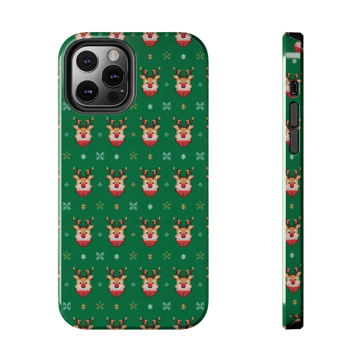 Pixel Art Christmas Rudolf Pattern Phone Case Green