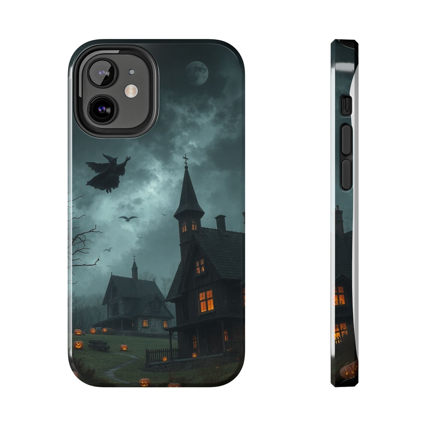 Halloween-Themed Tough Phone Case with Spooky House Design