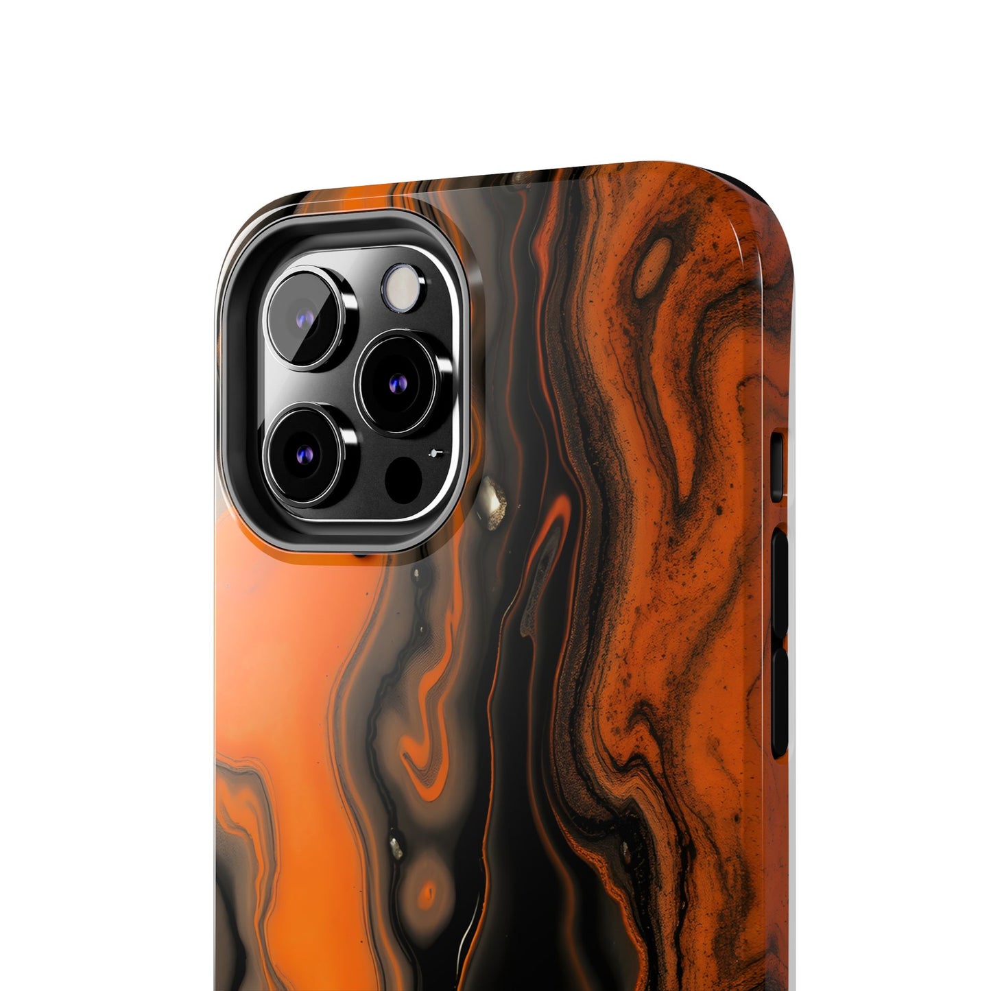 Stylish Tough Phone Case - Bold Black and Orange Metallic Lava Flow Design - for iPhone