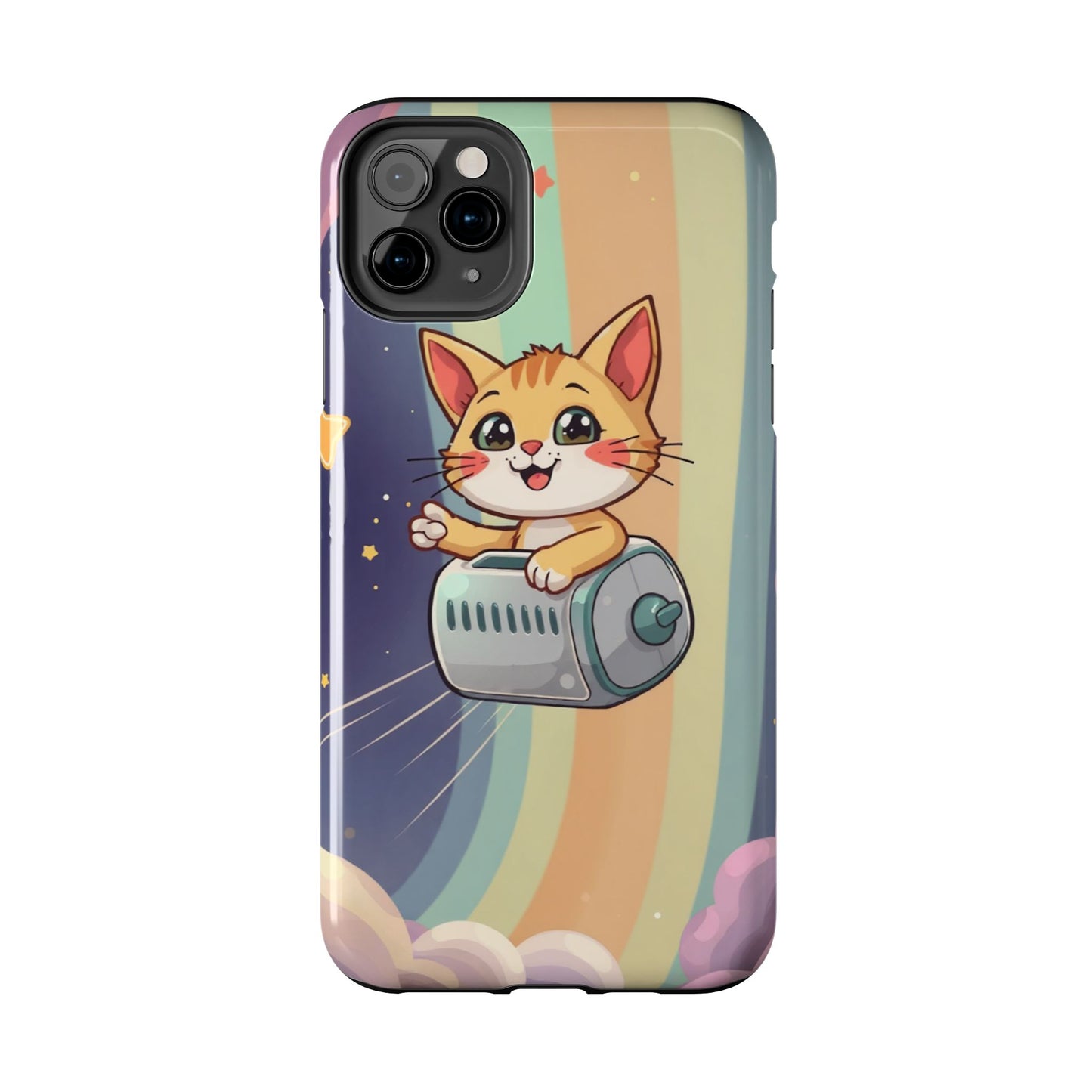 Cute Cat Rocket Phone Case - Vibrant and Playful Tough Case