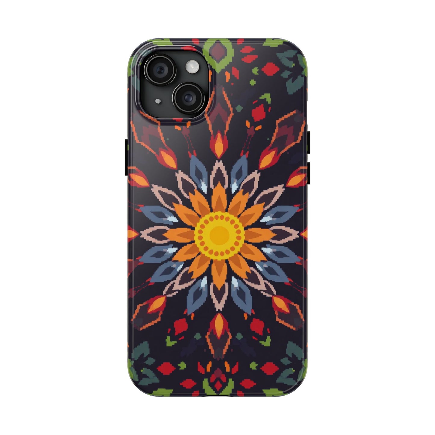 Pixel Art Floral Tough Phone Case - Pixelated Mandala Design for iPhone