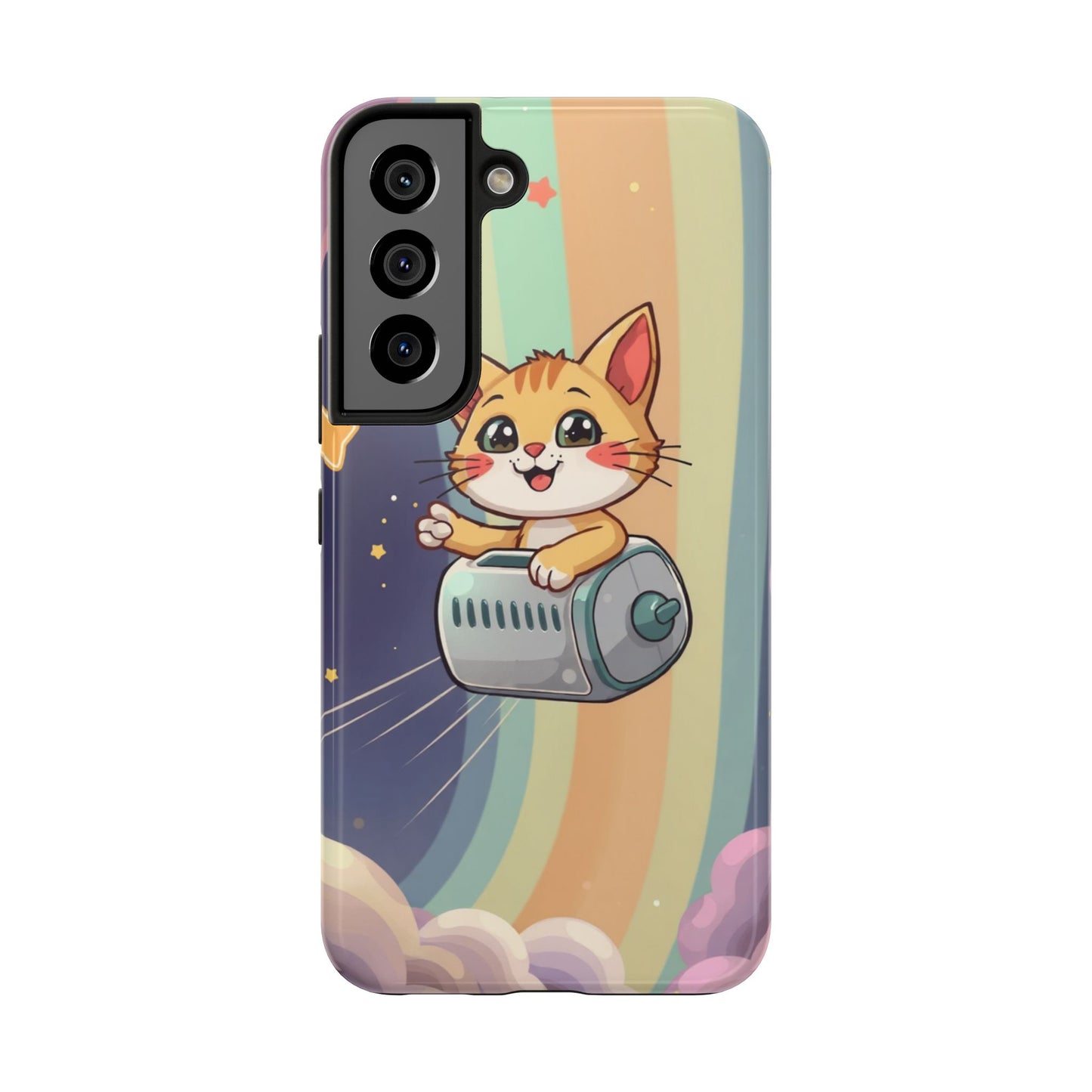 Cute Cat Rocket Phone Case - Vibrant and Playful Tough Case