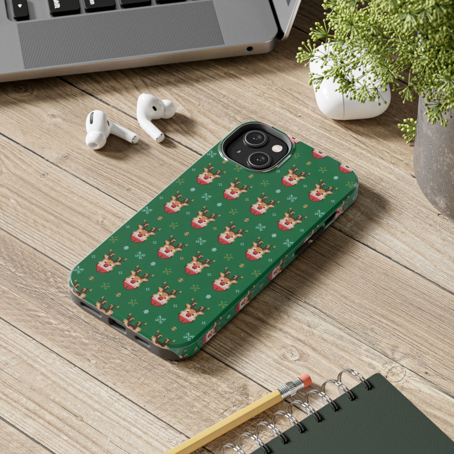 Pixel Art Christmas Rudolf Pattern Phone Case Green