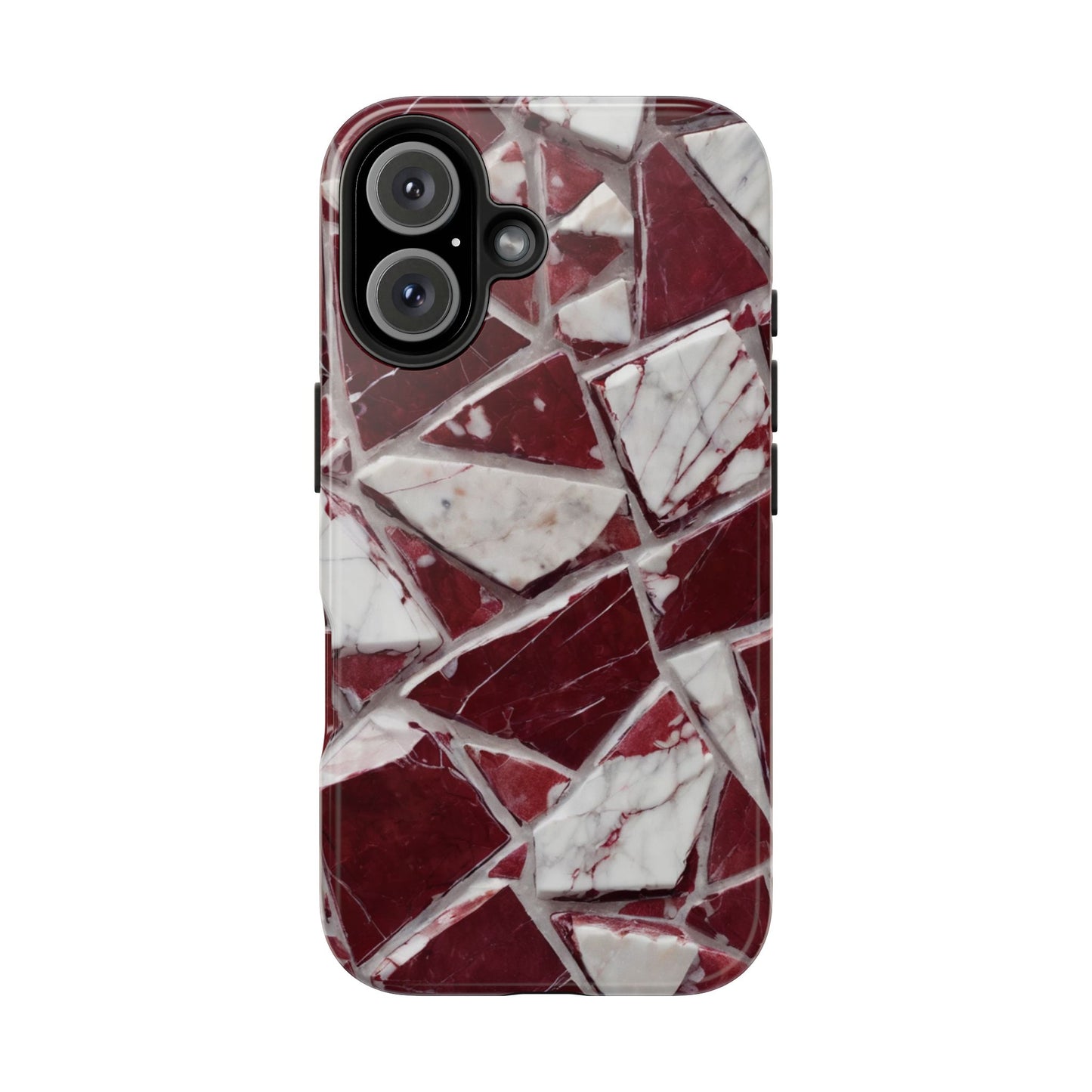 Elegant Red Pieces Marble Pattern Tough Phone Case - Stylish Protection for iPhone
